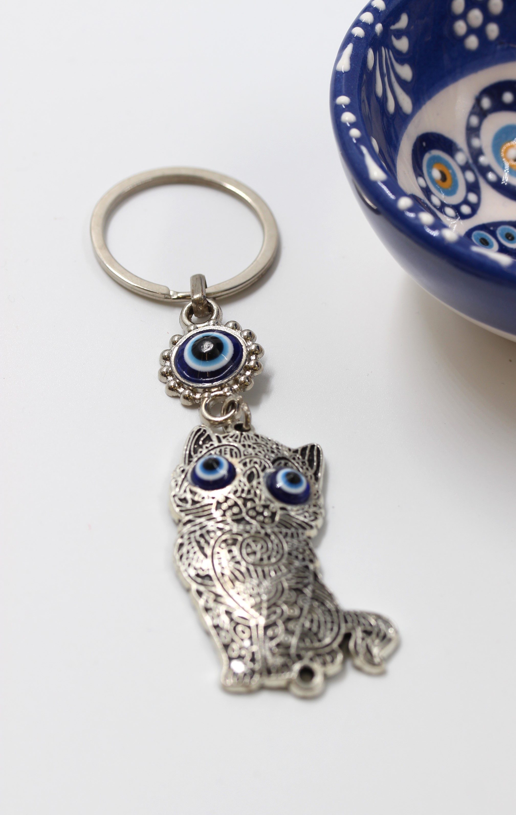 Evil Eye Bag Tag Key Ring Cat
