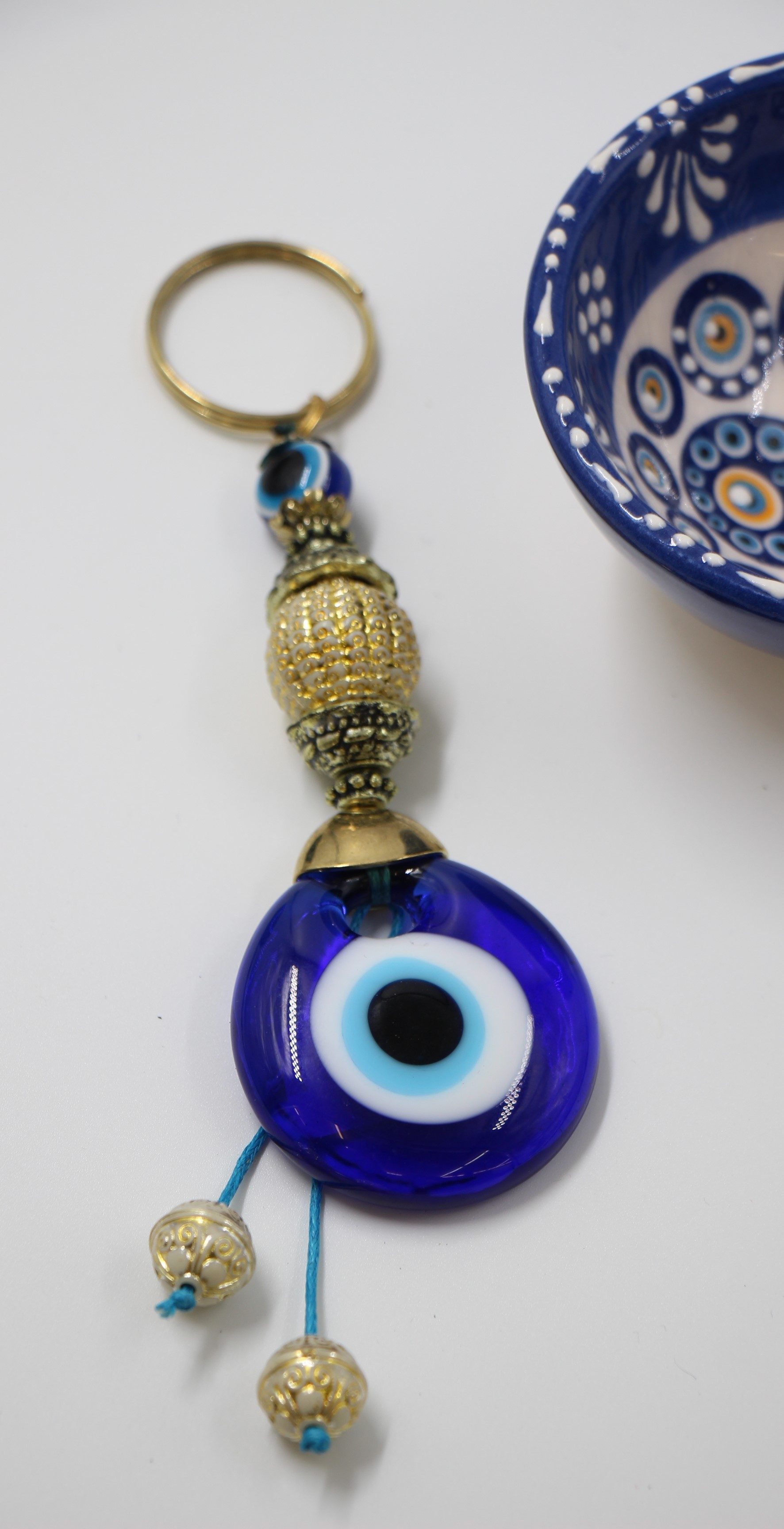 Evil Eye Bag Tag Key Ring In Gold 19