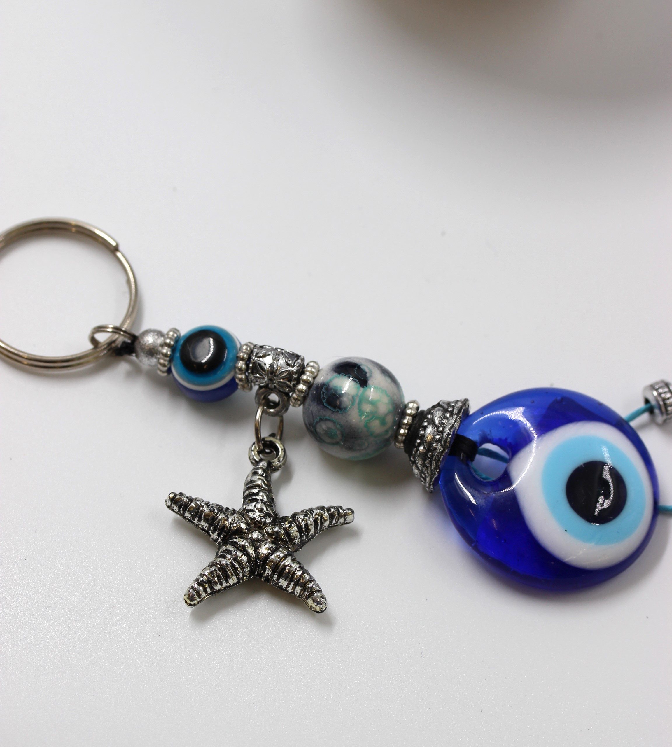 Evil Eye Bag Tag Key Ring With Starfish 1