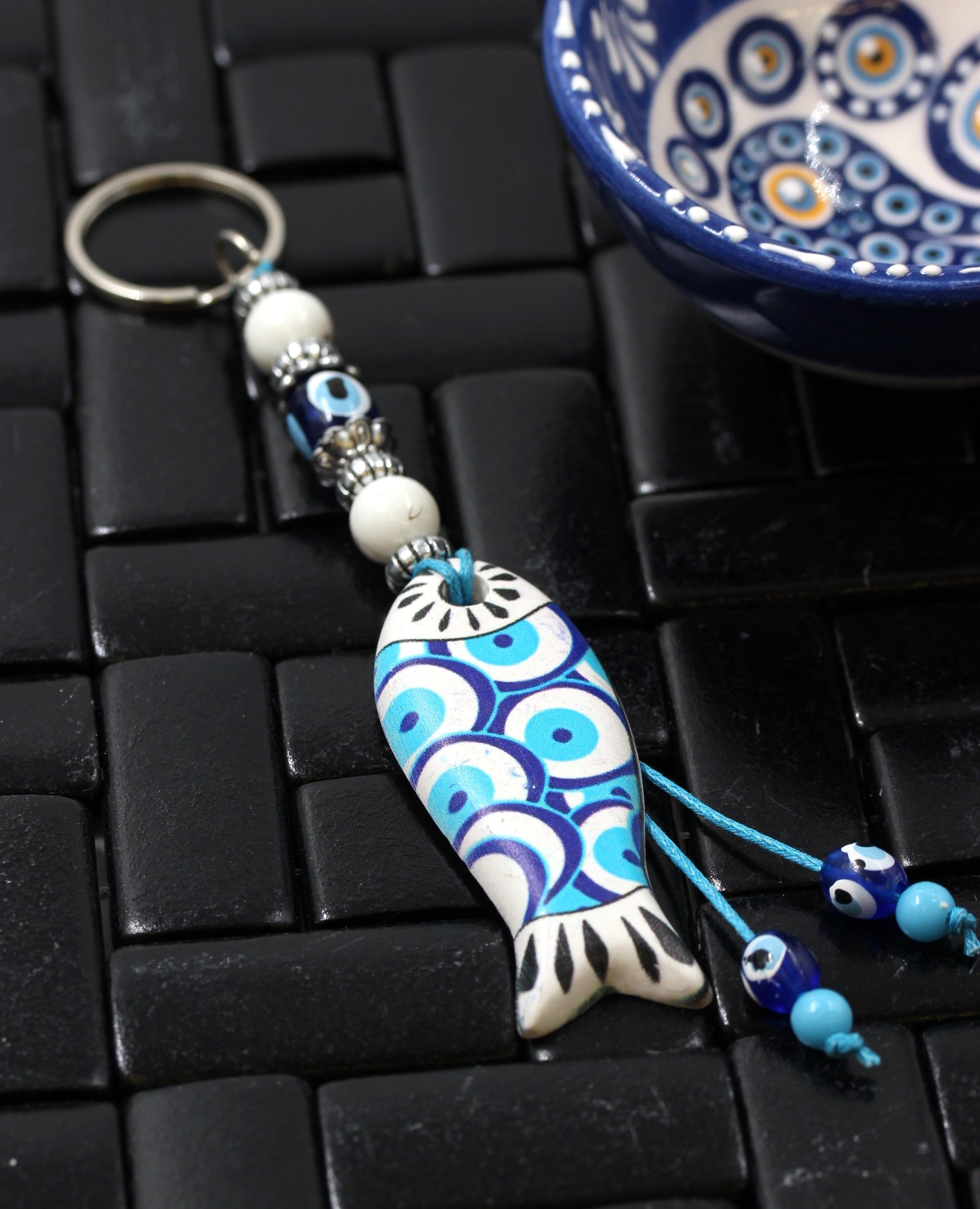 Evil Eye Ceramic Fish Key Ring 2