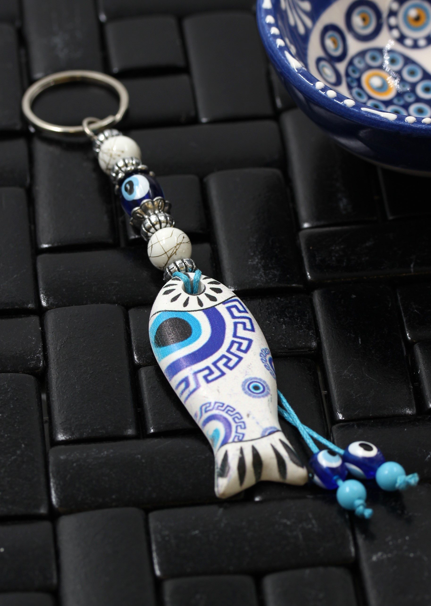 Evil Eye Ceramic Fish Key Ring 3
