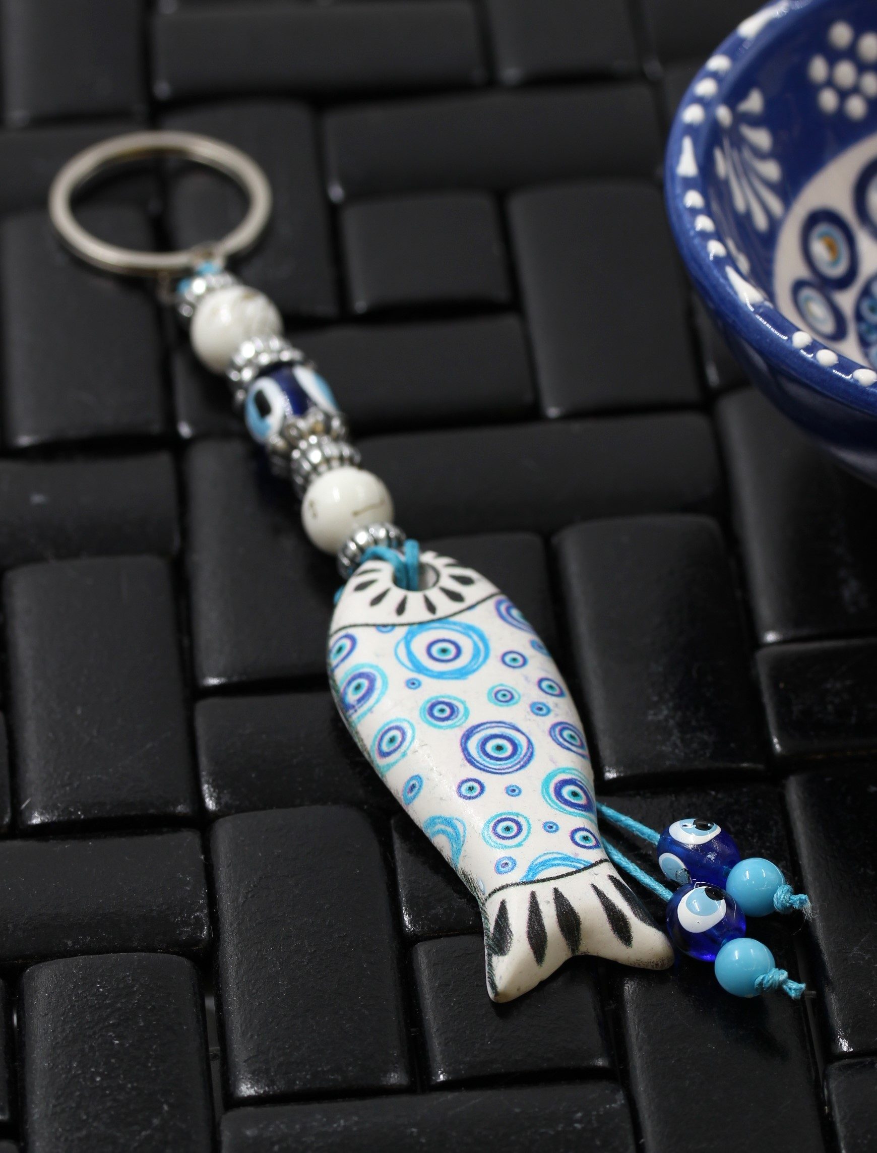 Evil Eye Ceramic Fish Key Ring 4