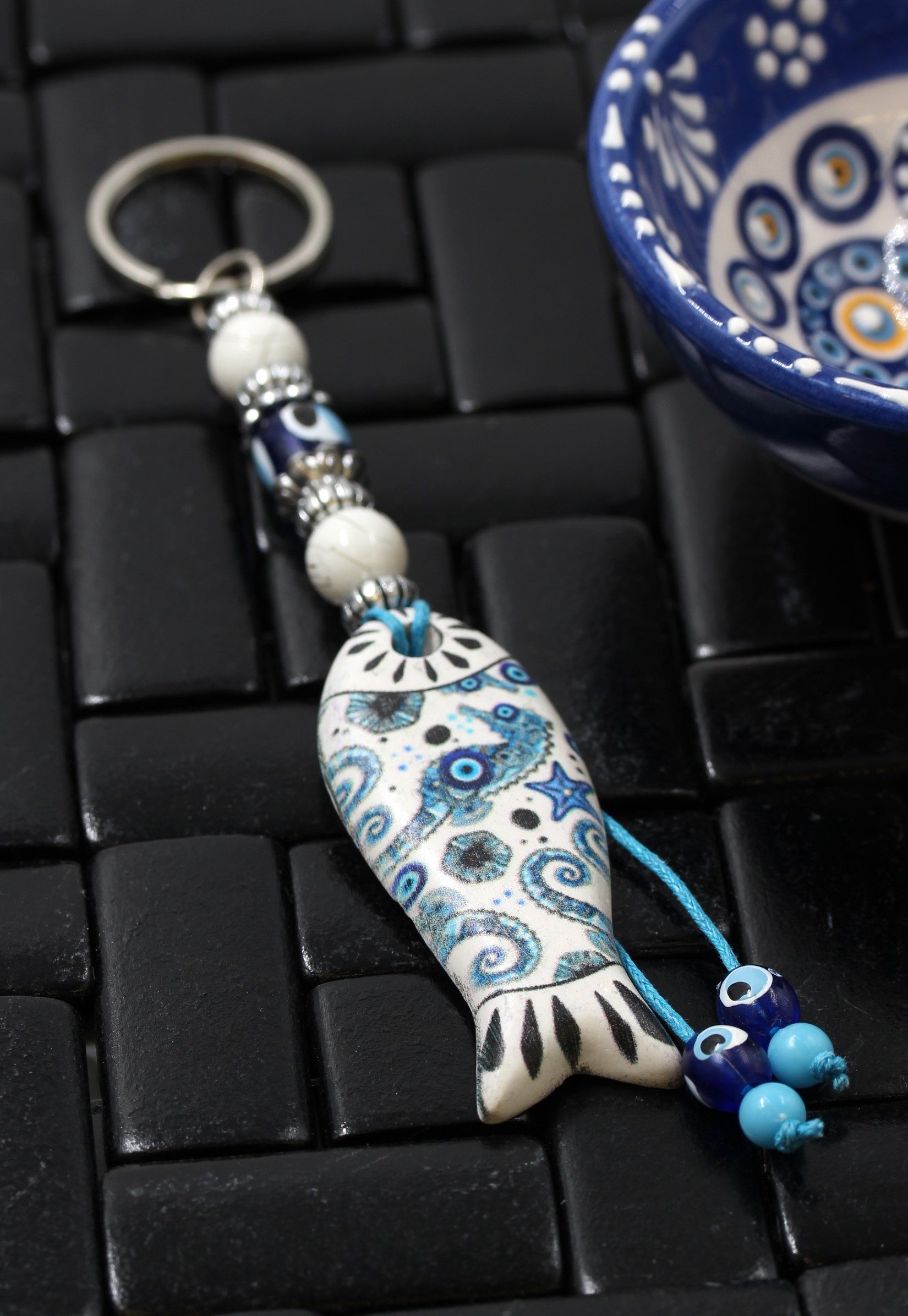 Evil Eye Ceramic Fish Key Ring 5