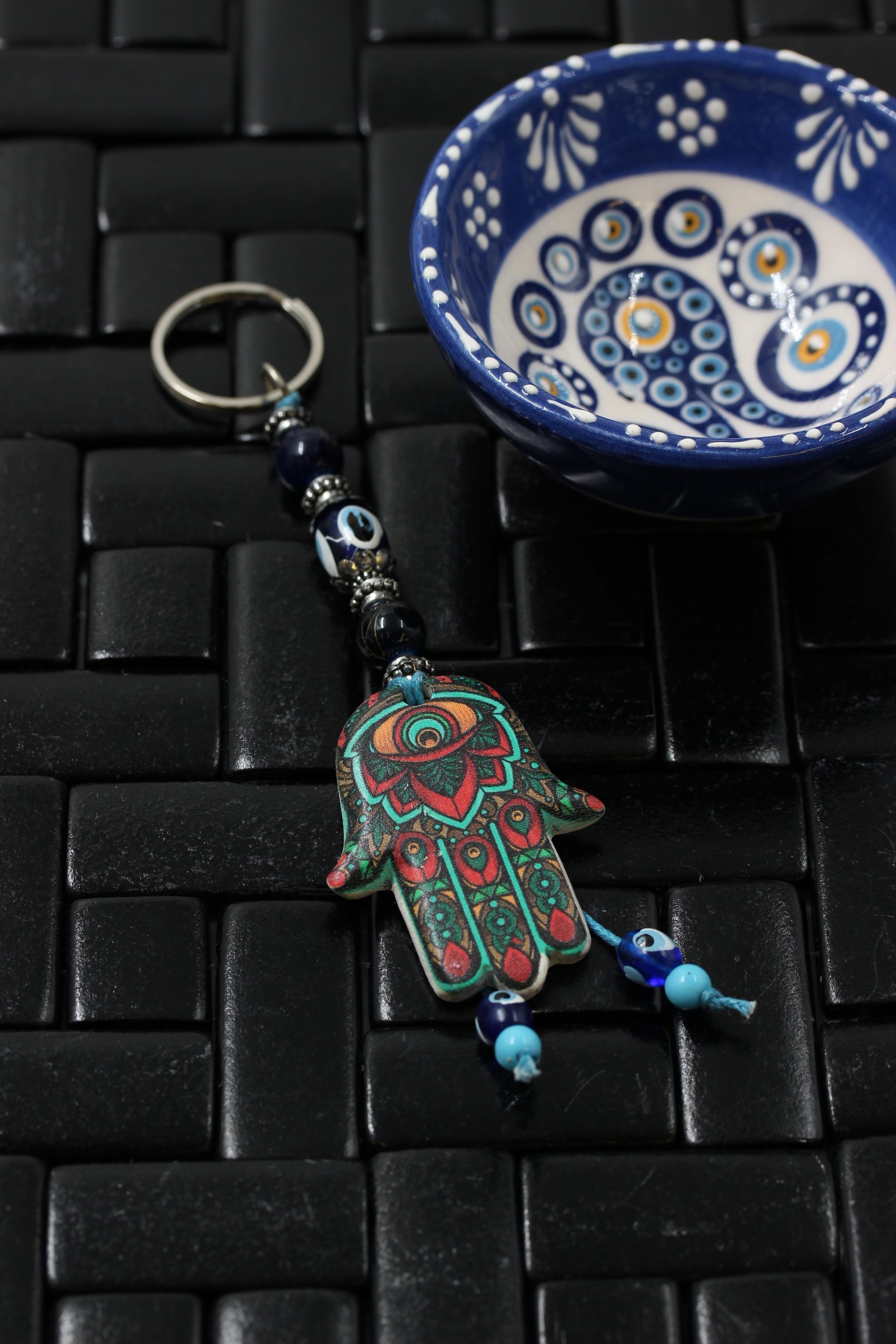 Evil Eye Ceramic Hamsa Hand Key Ring 1