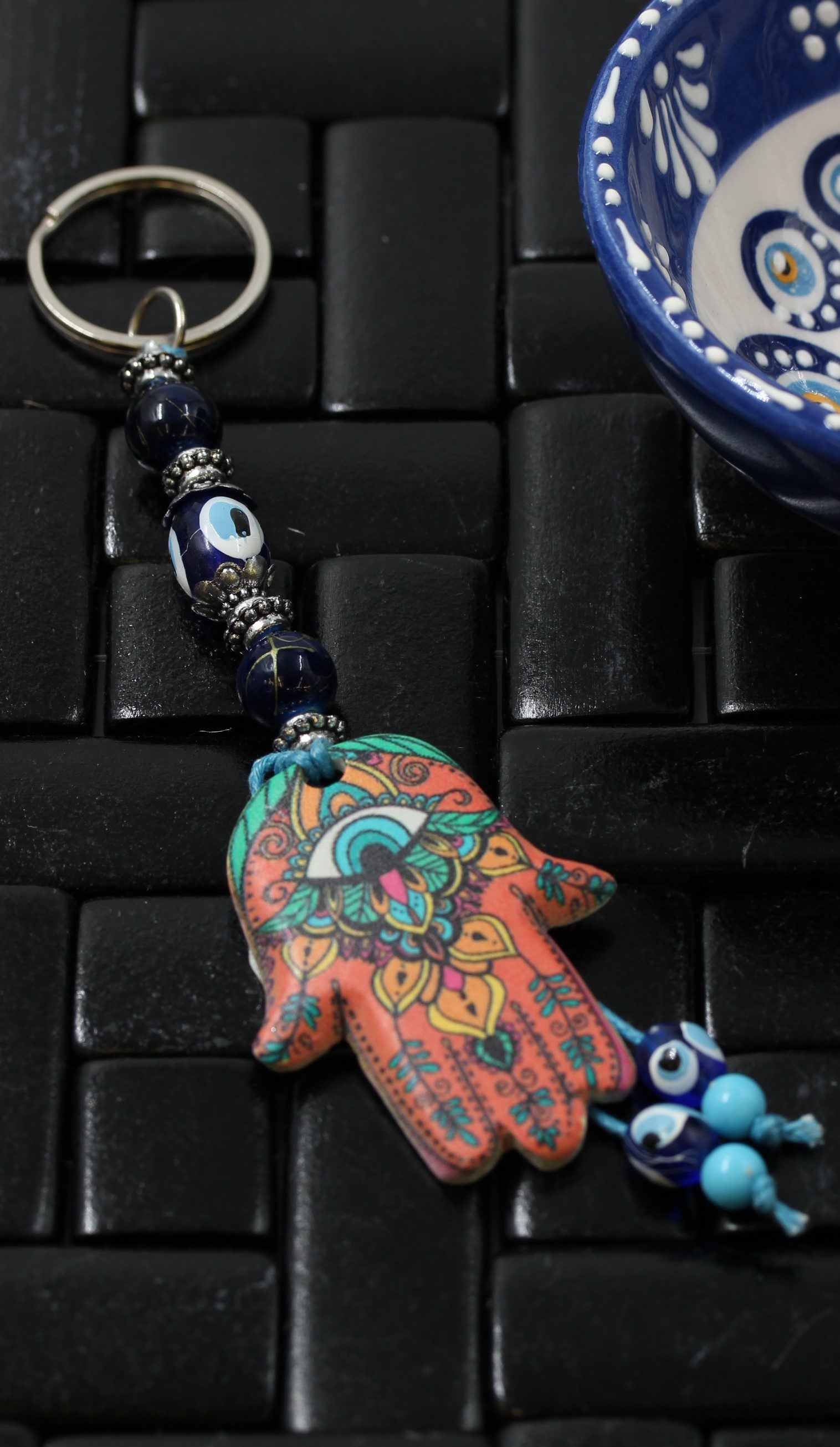 Evil Eye Ceramic Hamsa Hand Key Ring 2
