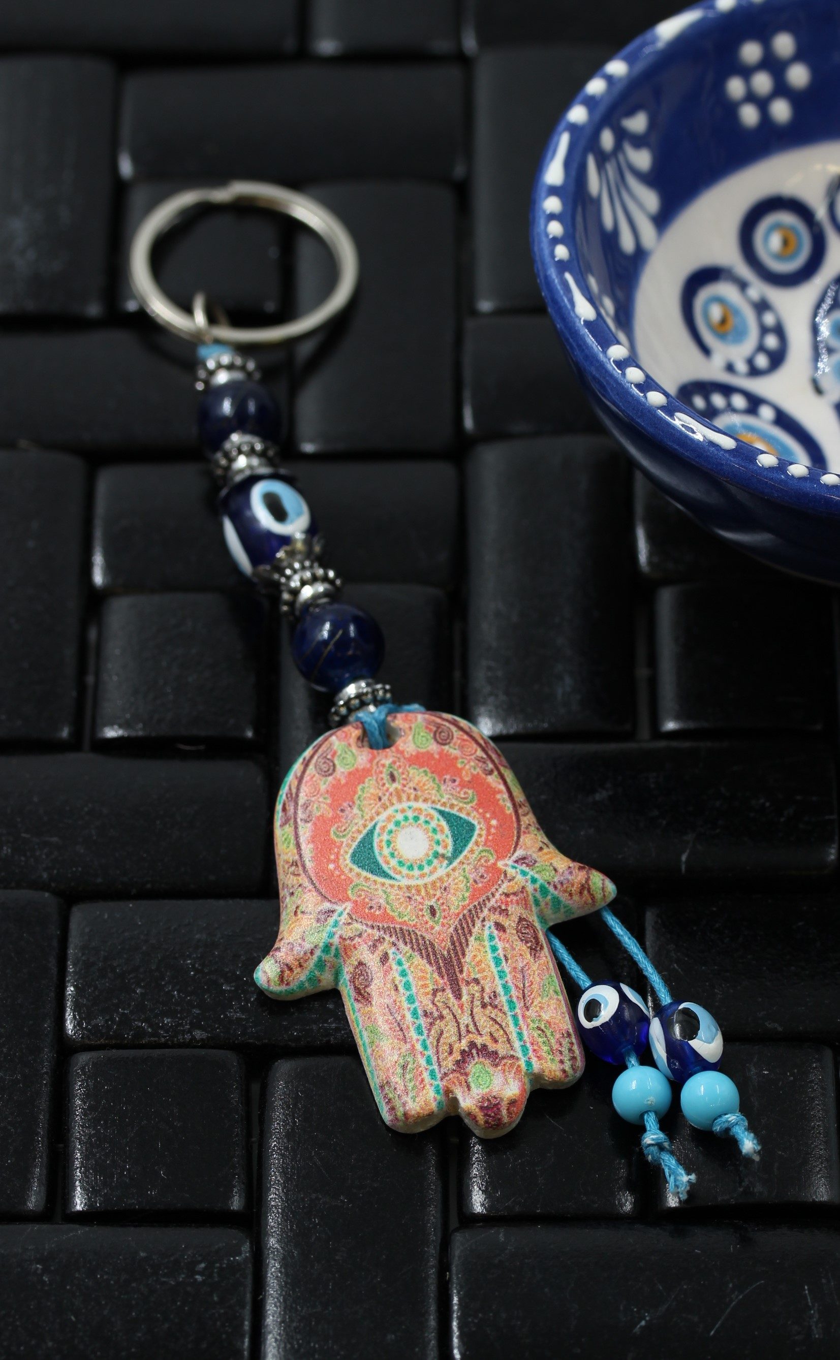 Evil Eye Ceramic Hamsa Hand Key Ring 3