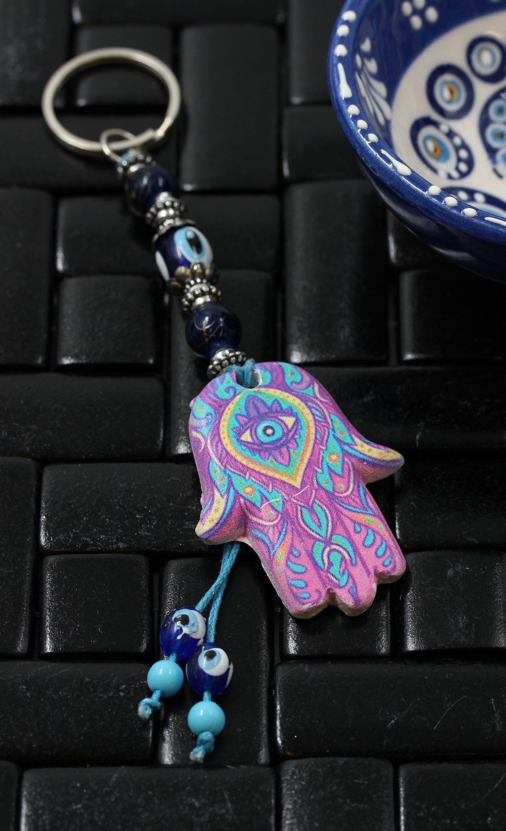 Evil Eye Ceramic Hamsa Hand Key Ring 4