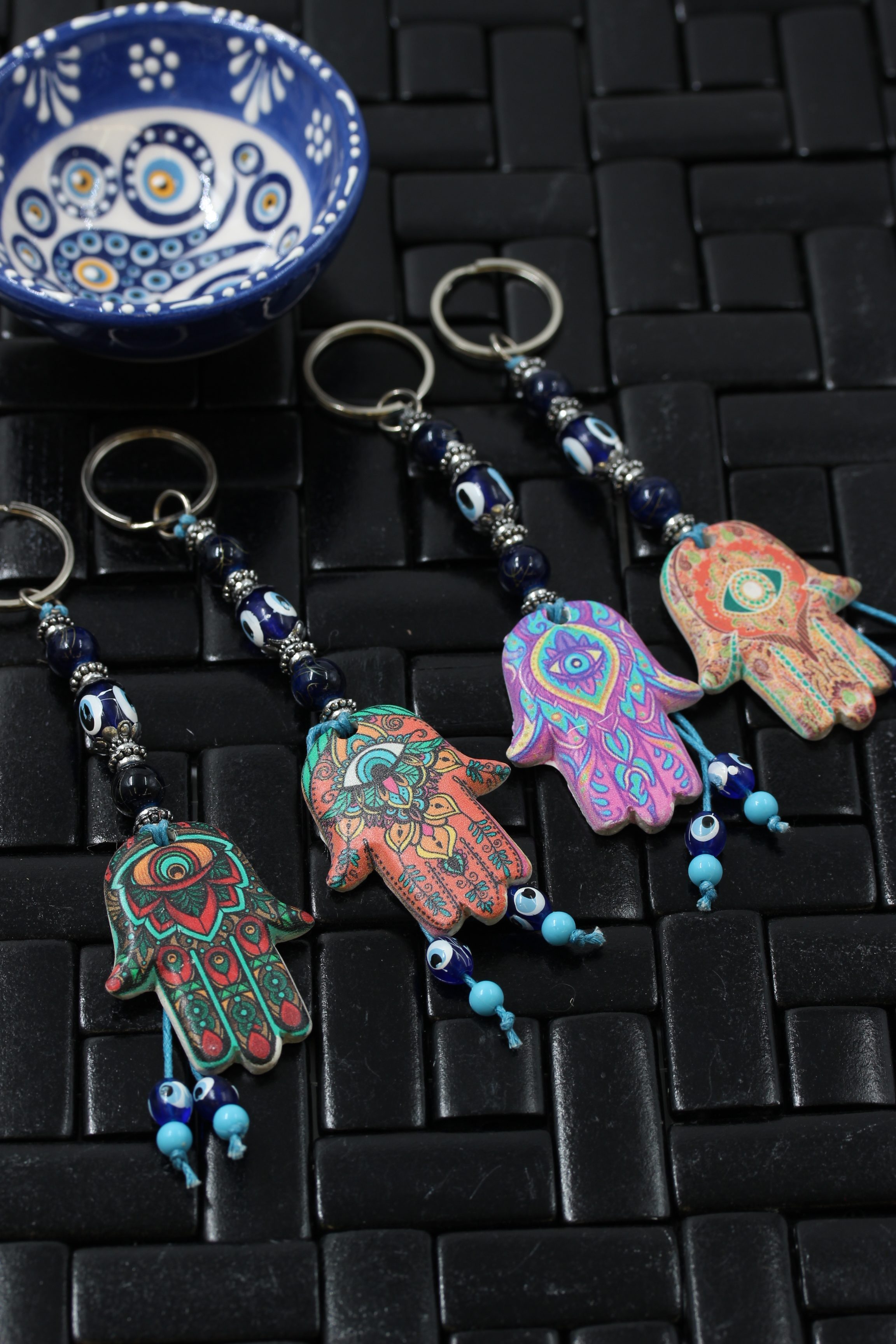 Evil Eye Ceramic Hamsa Hand Key Ring A