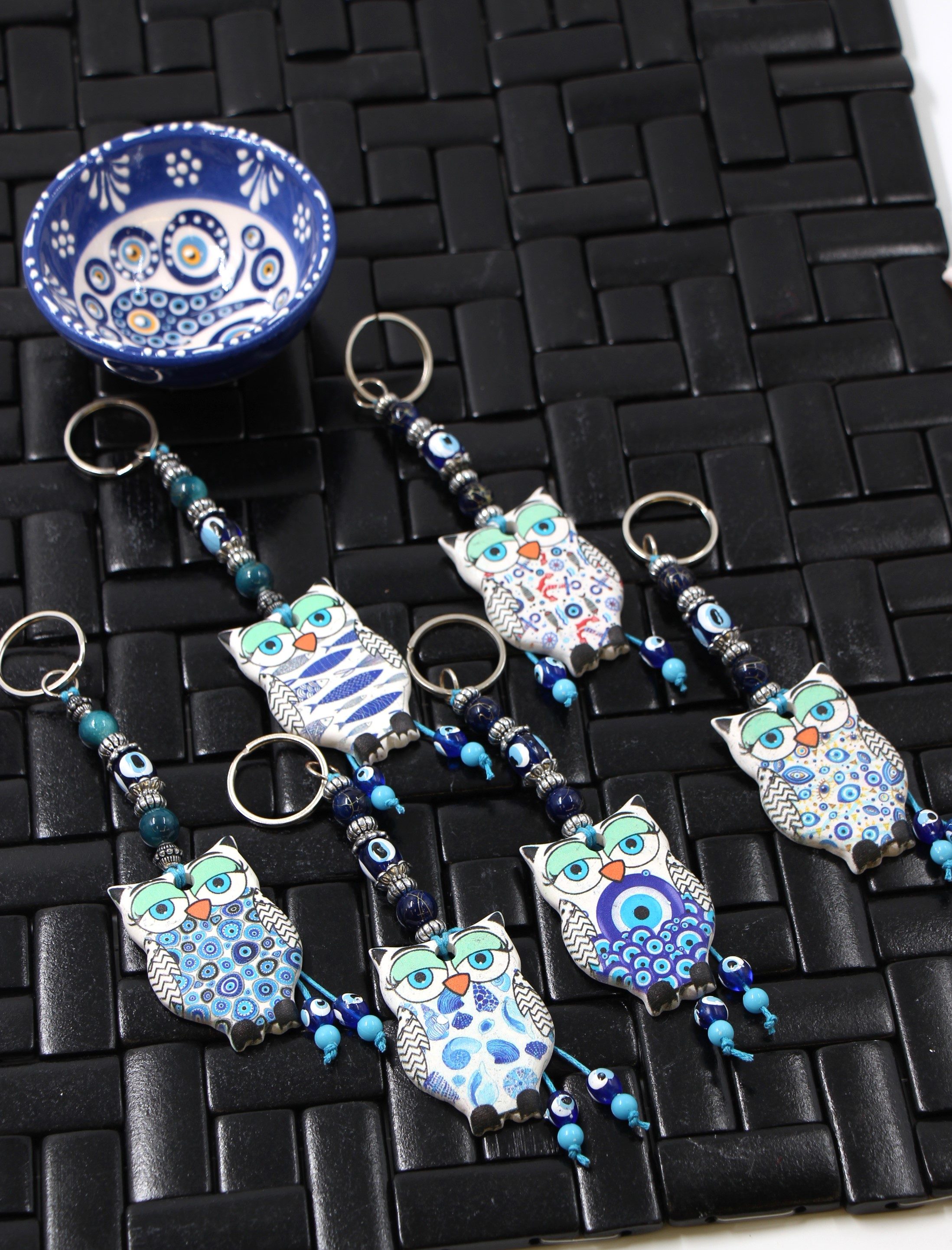 Evil Eye Ceramic Owl Key Ring