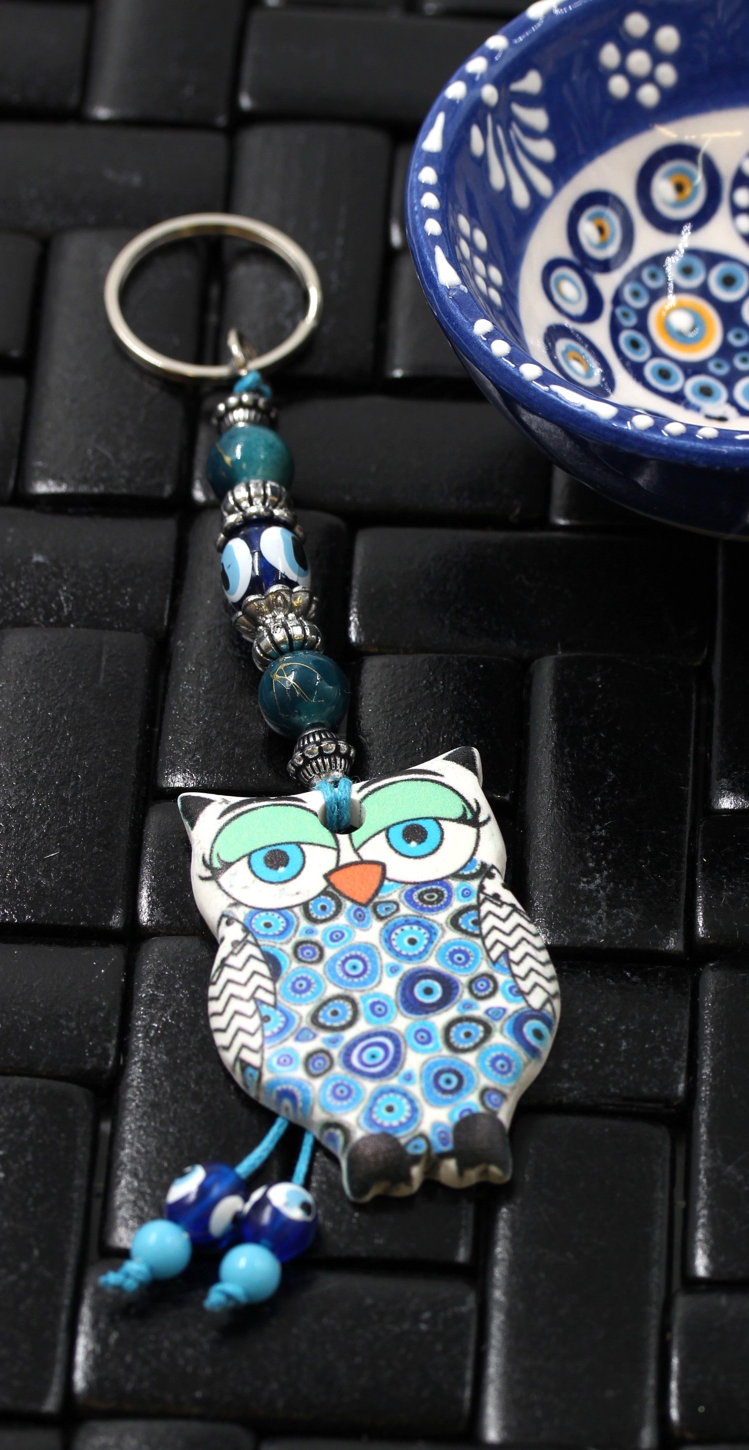 Evil Eye Ceramic Owl Key Ring 3