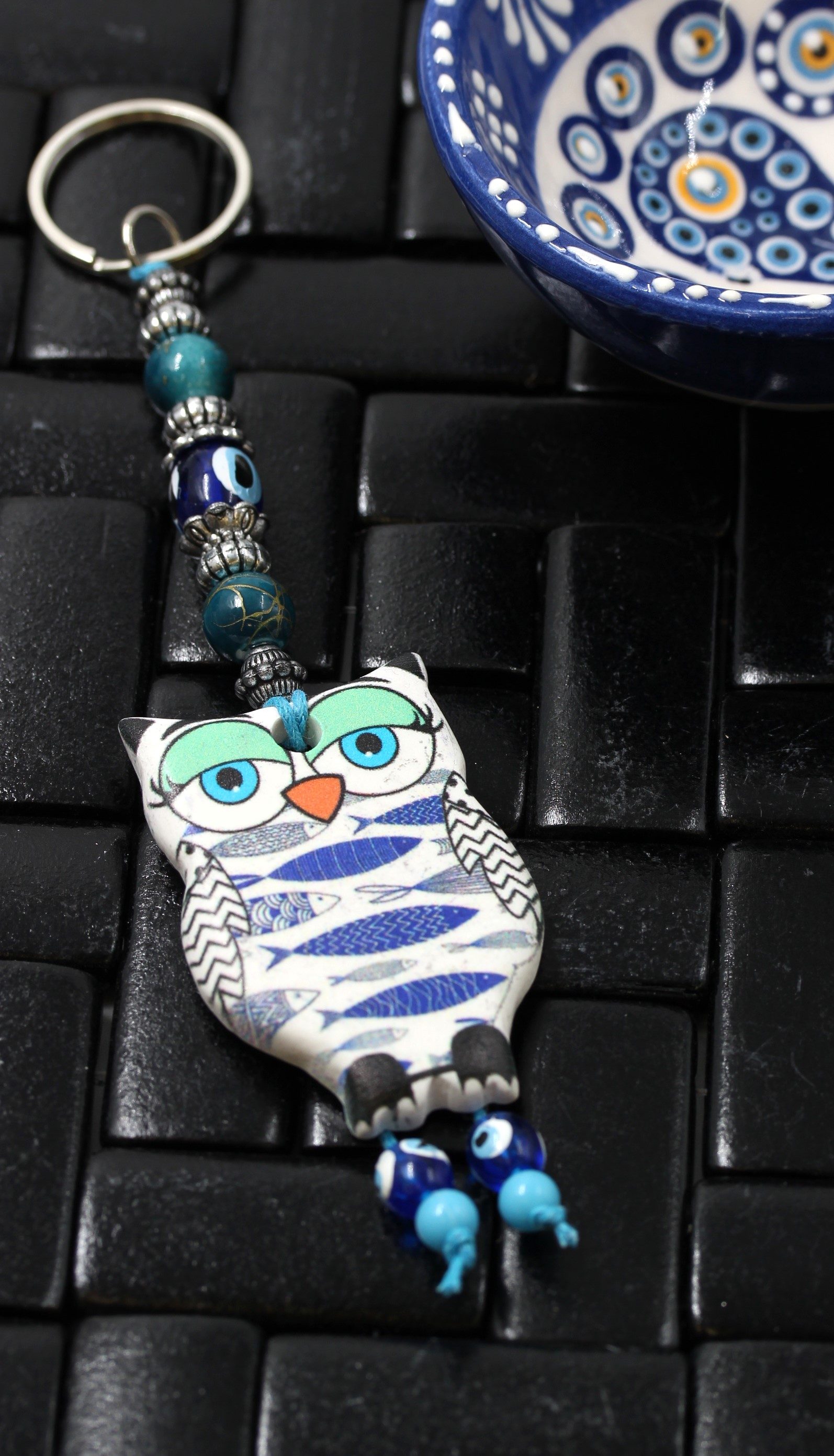 Evil Eye Ceramic Owl Key Ring 4