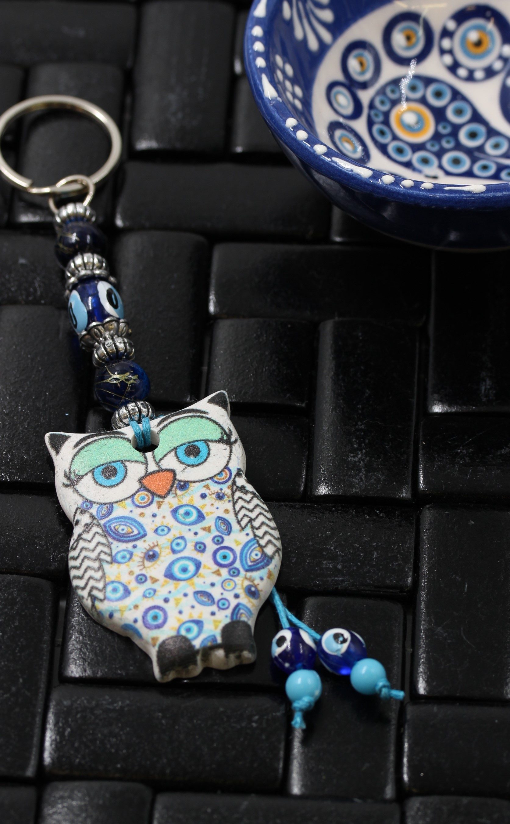 Evil Eye Ceramic Owl Key Ring 6