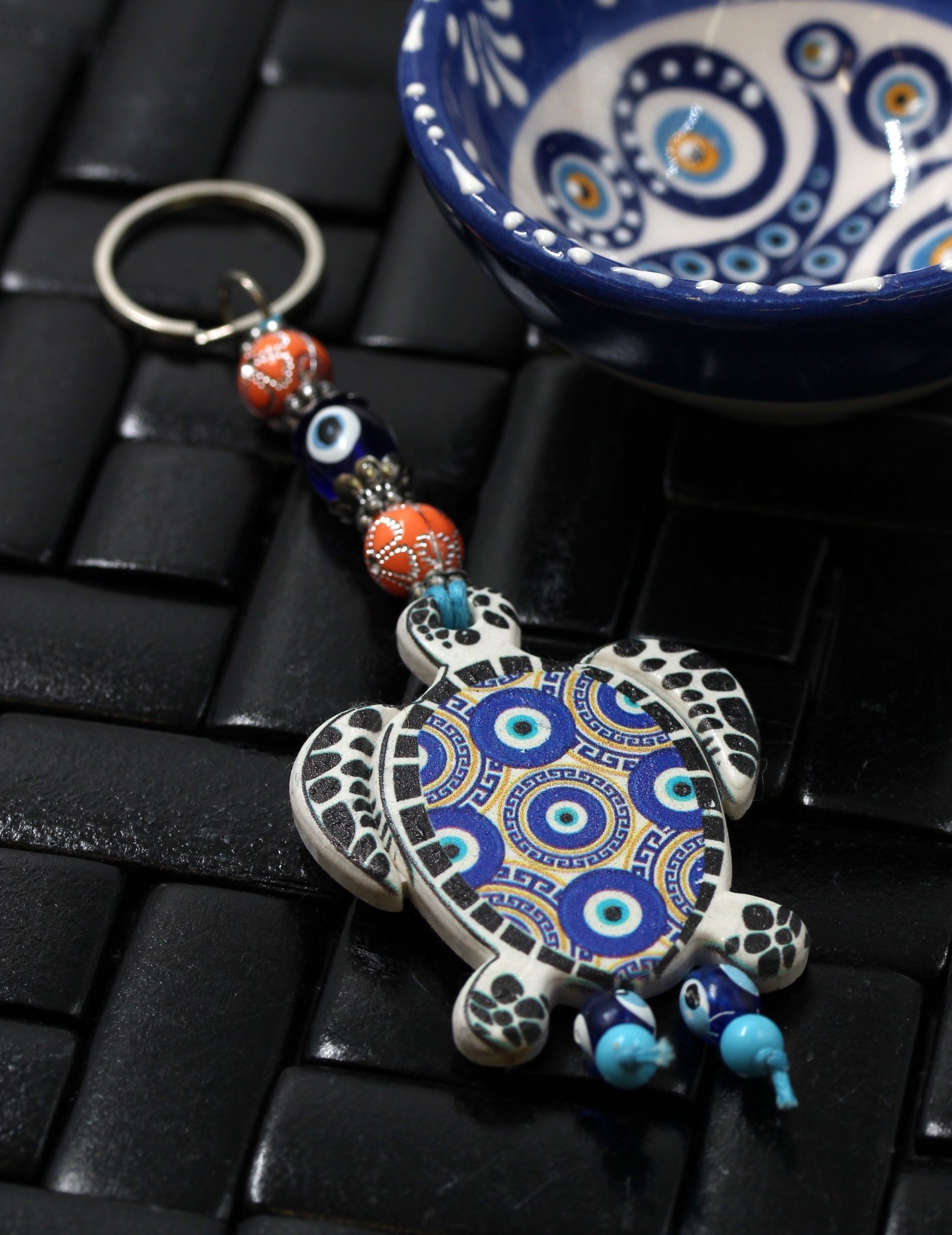 Evil Eye Ceramic Turtle Key Ring 1