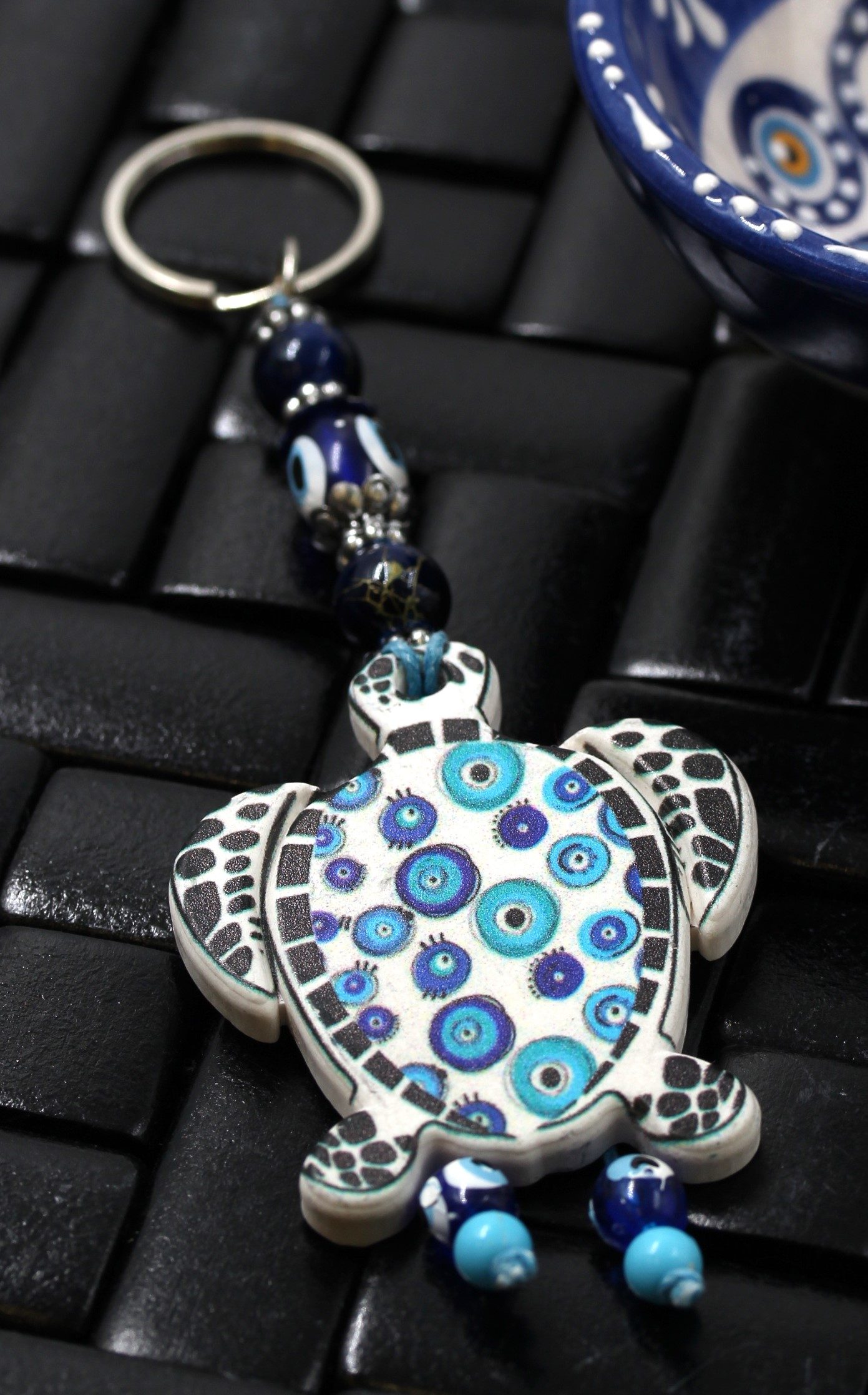 Evil Eye Ceramic Turtle Key Ring 2