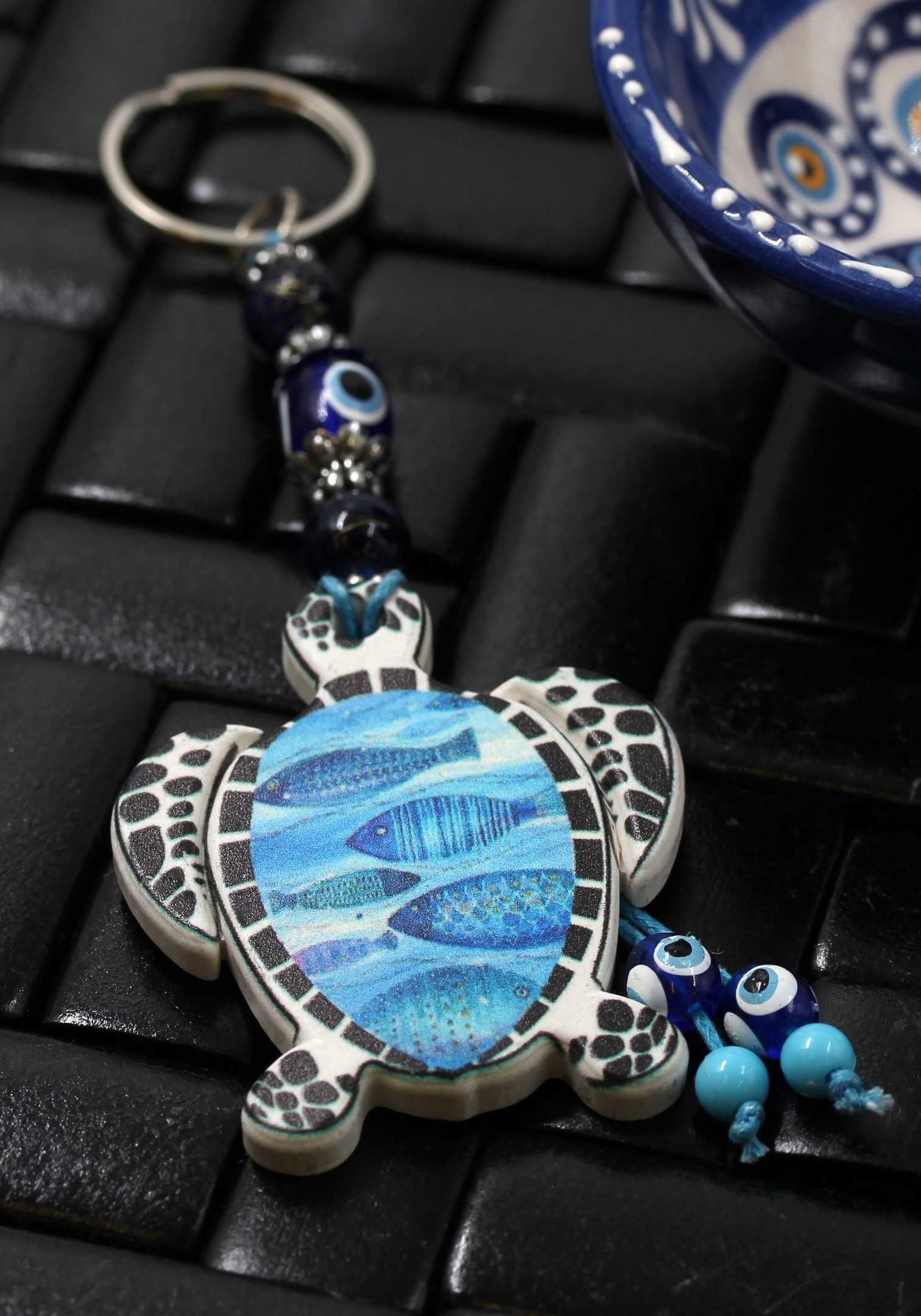 Evil Eye Ceramic Turtle Key Ring 3