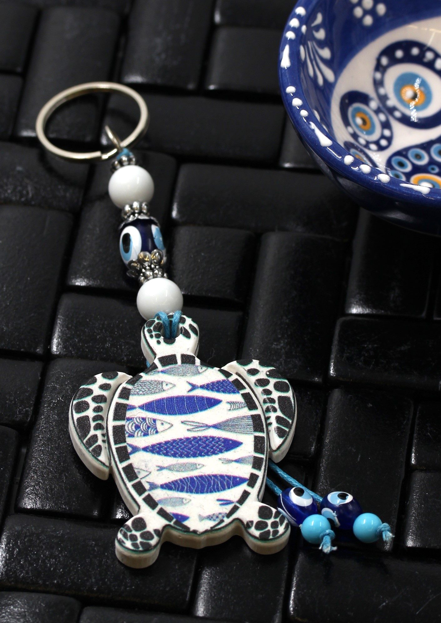 Evil Eye Ceramic Turtle Key Ring 4