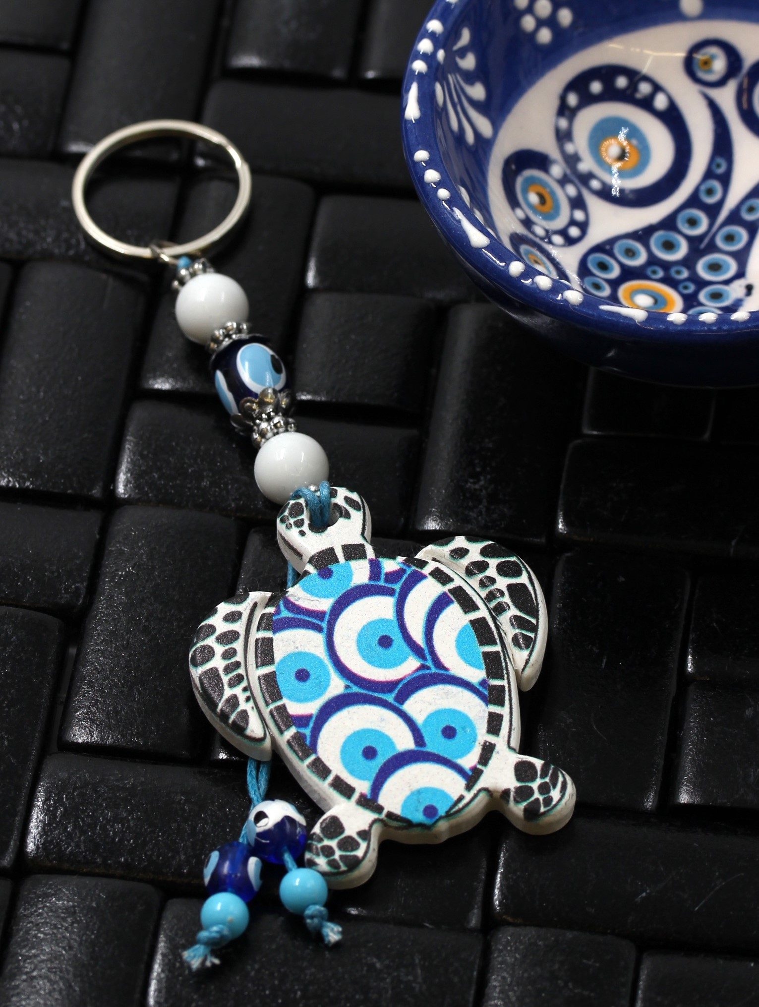 Evil Eye Ceramic Turtle Key Ring 5