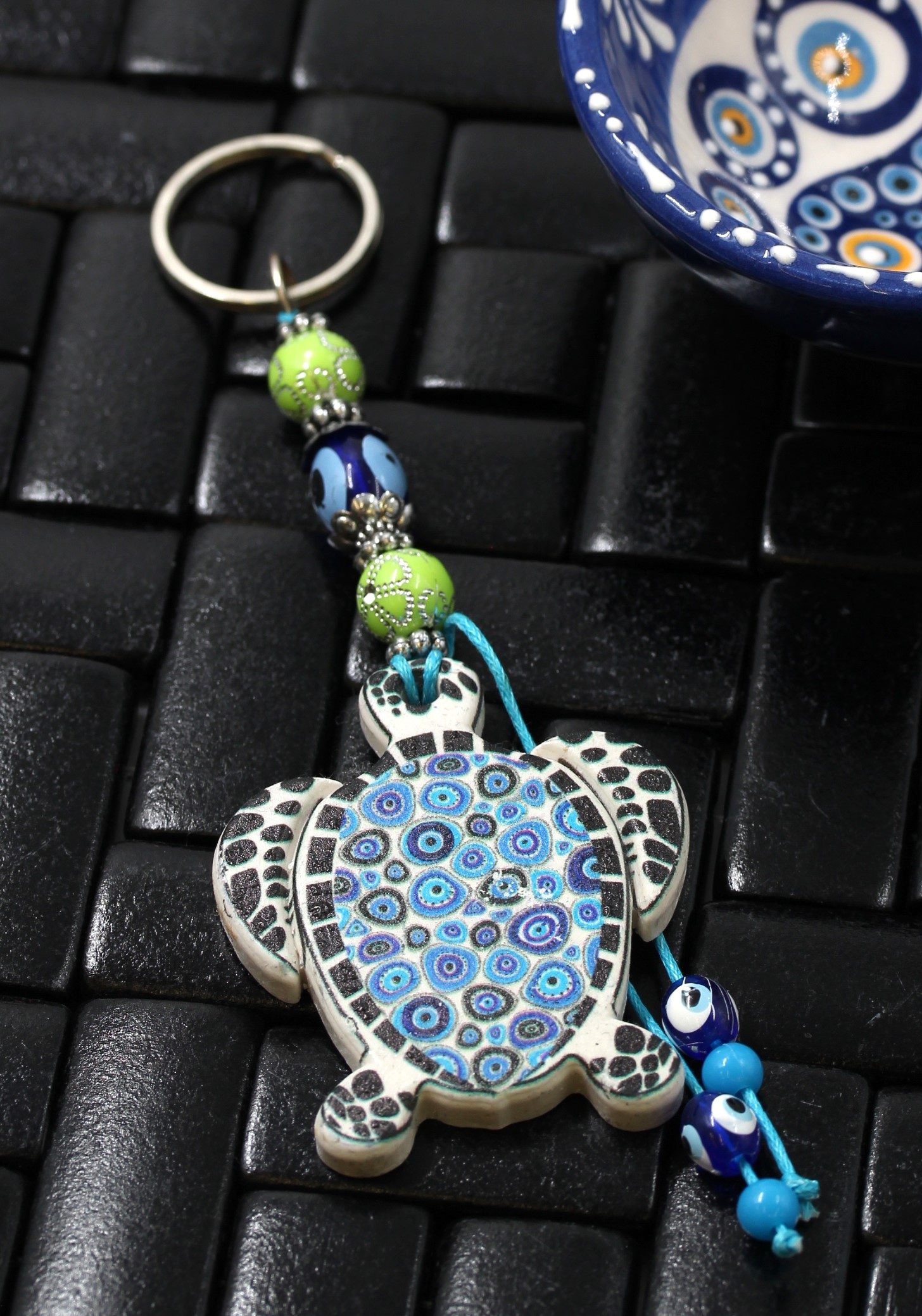 Evil Eye Ceramic Turtle Key Ring 6