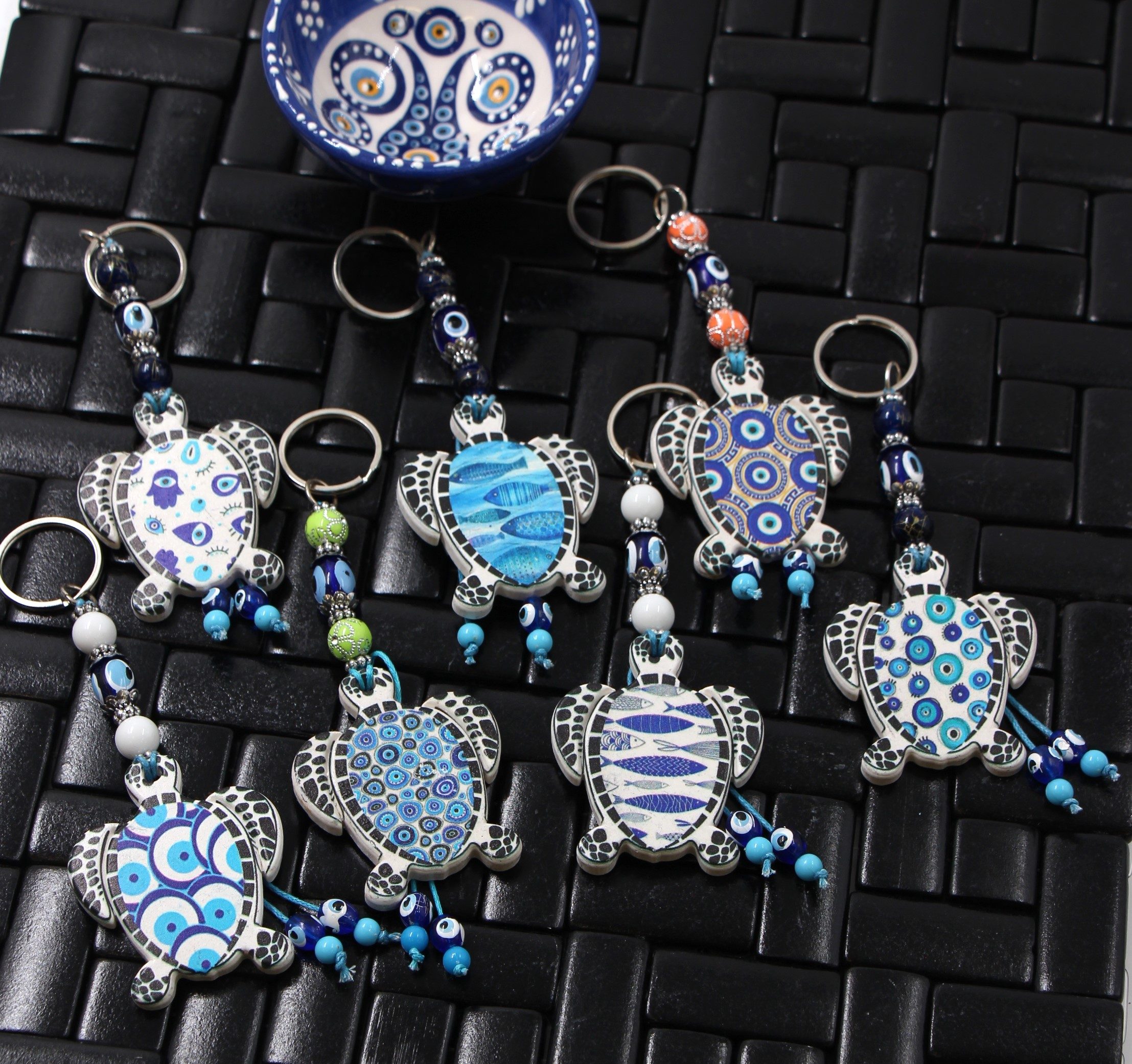 Evil Eye Ceramic Turtle Key Ring a
