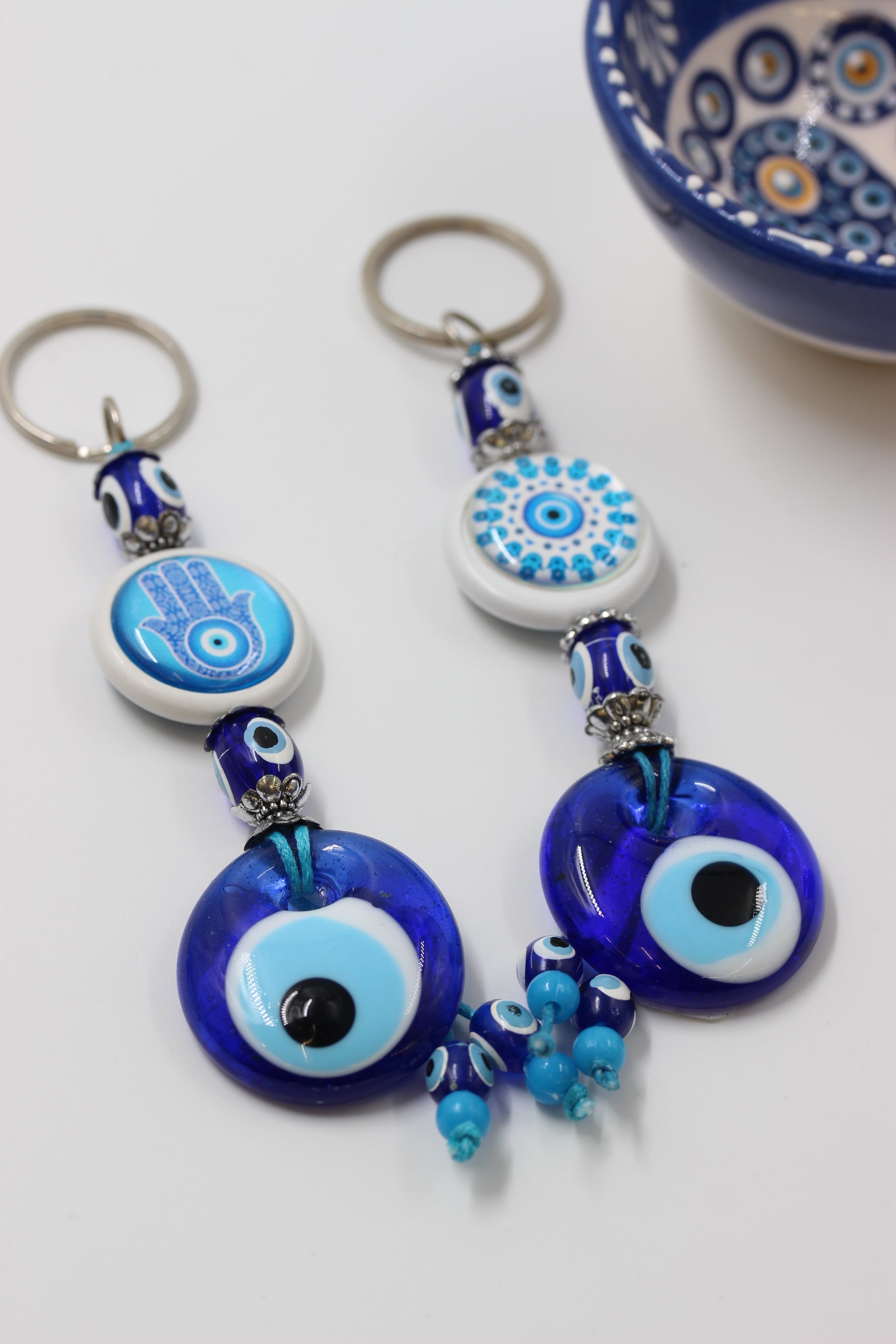 Evil Eye Disc Hamsa Hand Key Ring 1