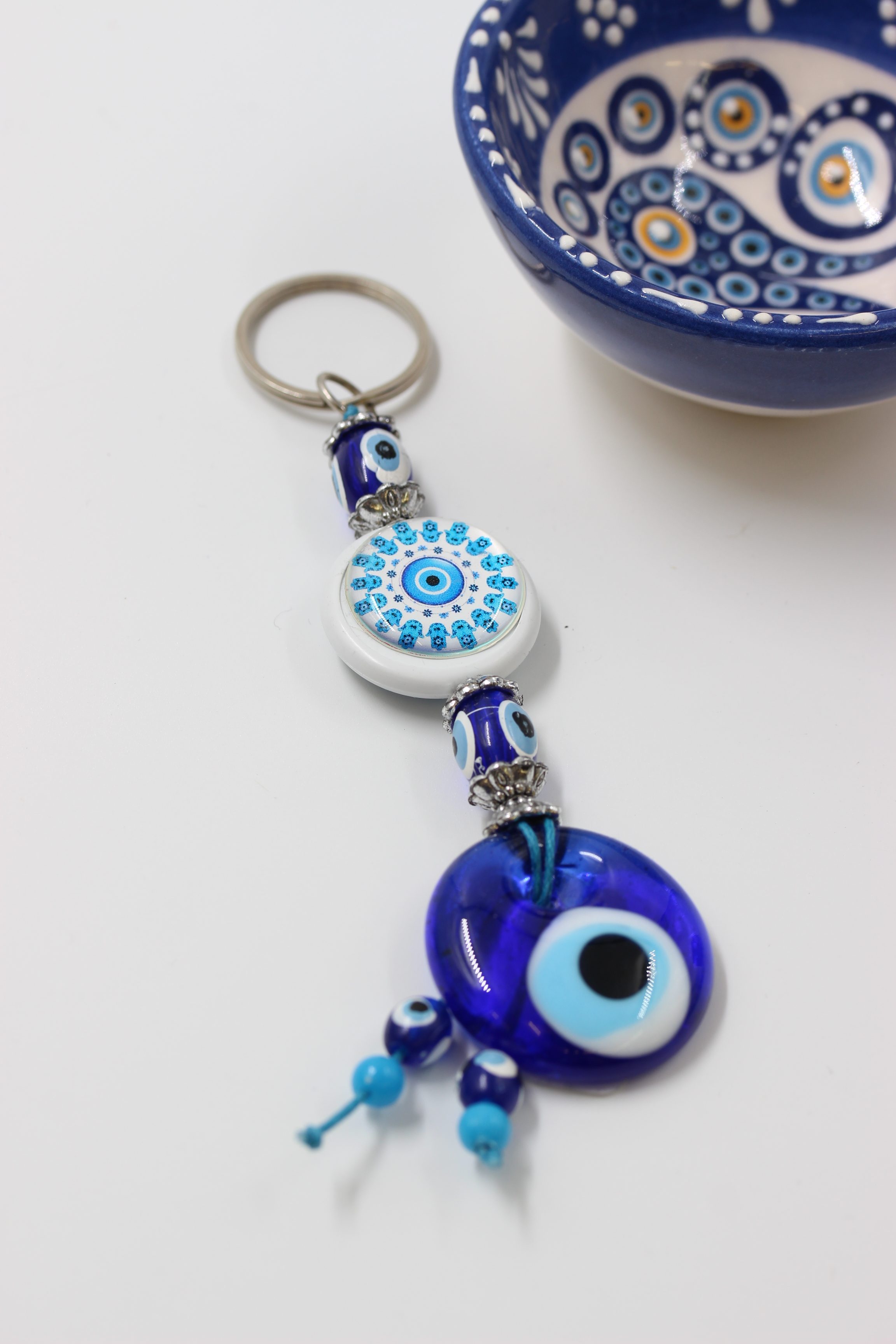 Evil Eye Disc Hamsa Hand Key Ring 2