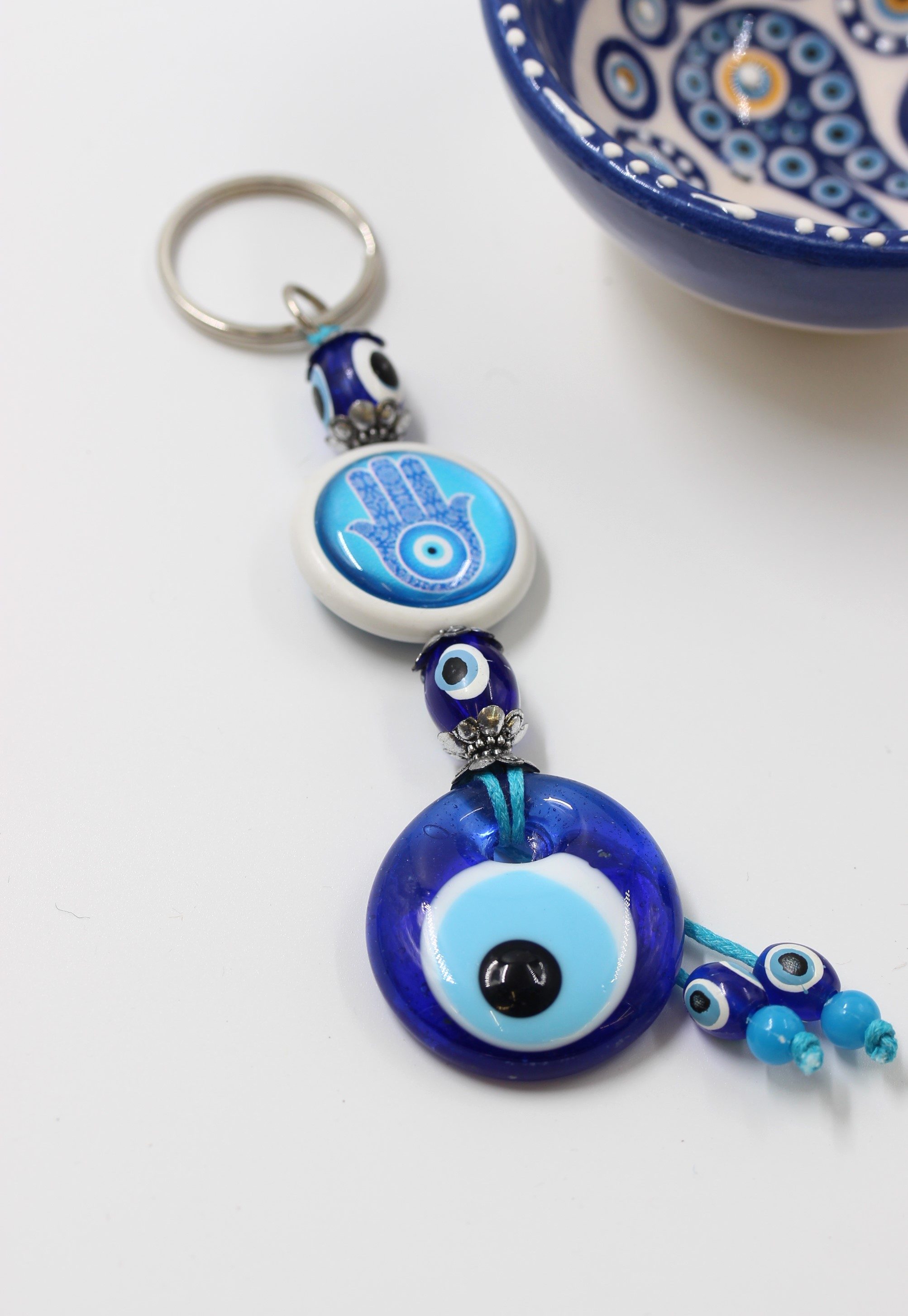 Evil Eye Disc Hamsa Hand Key Ring 4
