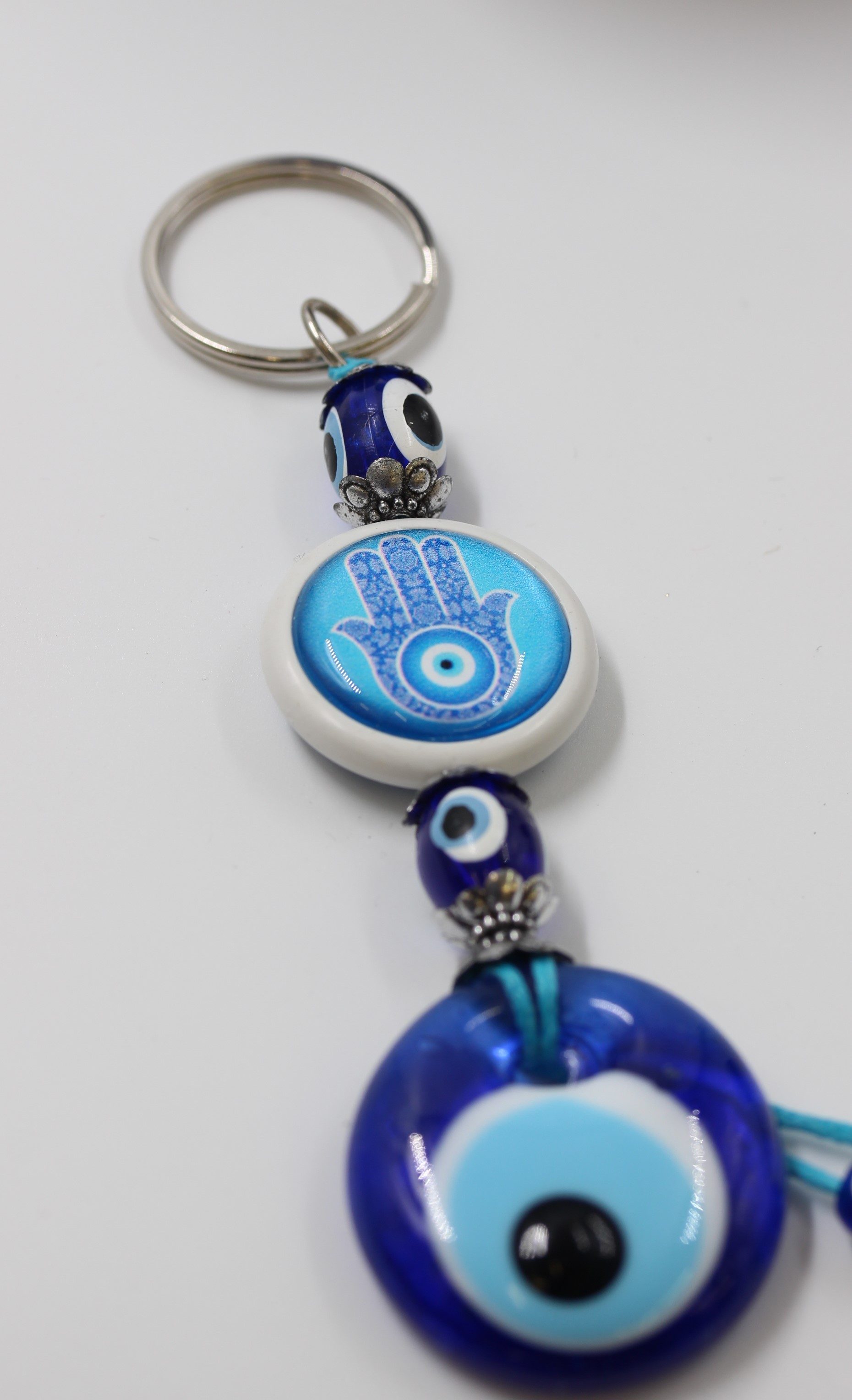 Evil Eye Disc Hamsa Hand Key Ring 8