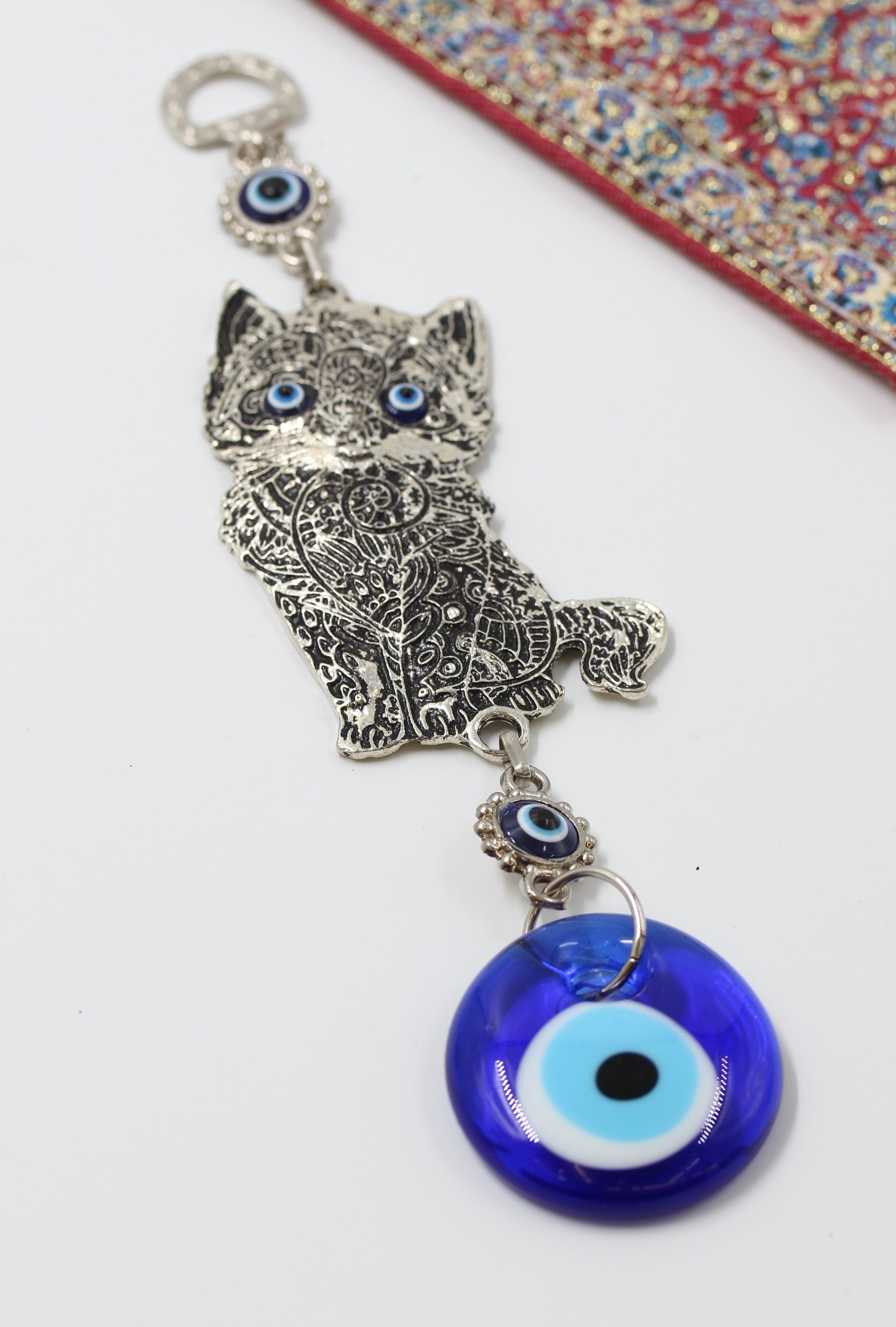 Evil Eye Metal Wall Hanging With Cat