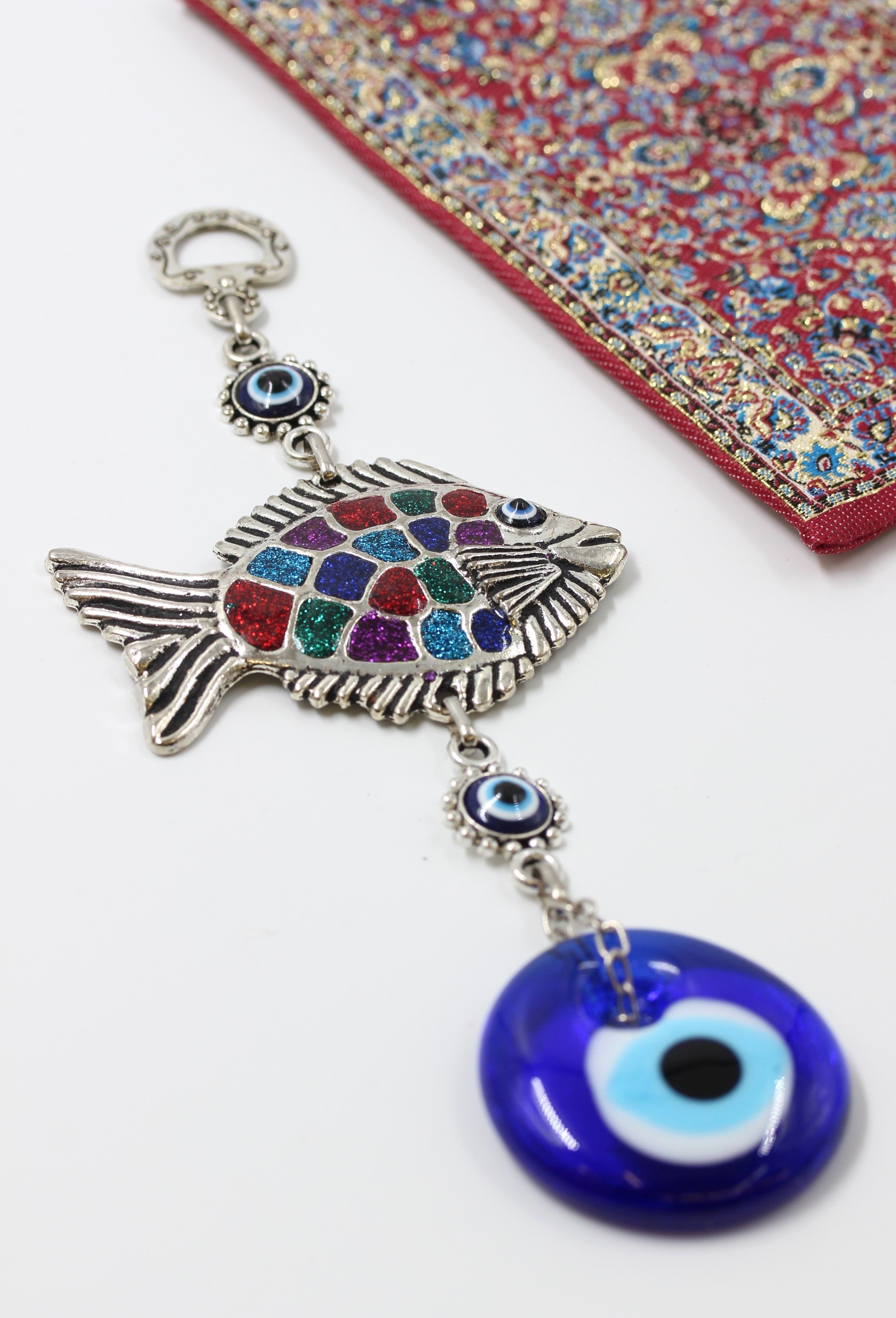 Evil Eye Metal Wall Hanging With Colorful Fish