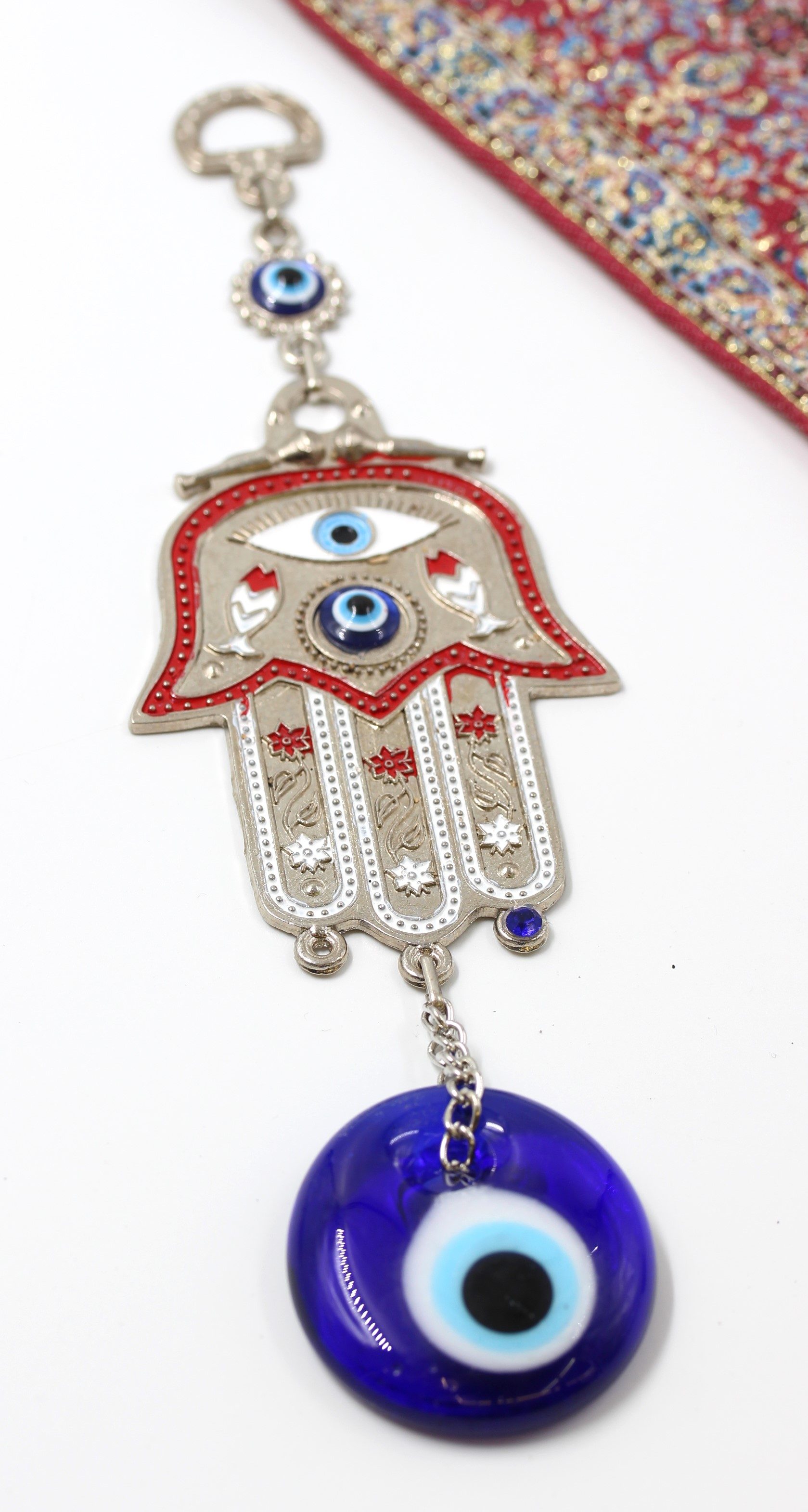 Evil Eye Metal Wall Hanging With Coloured Hamsa Hand