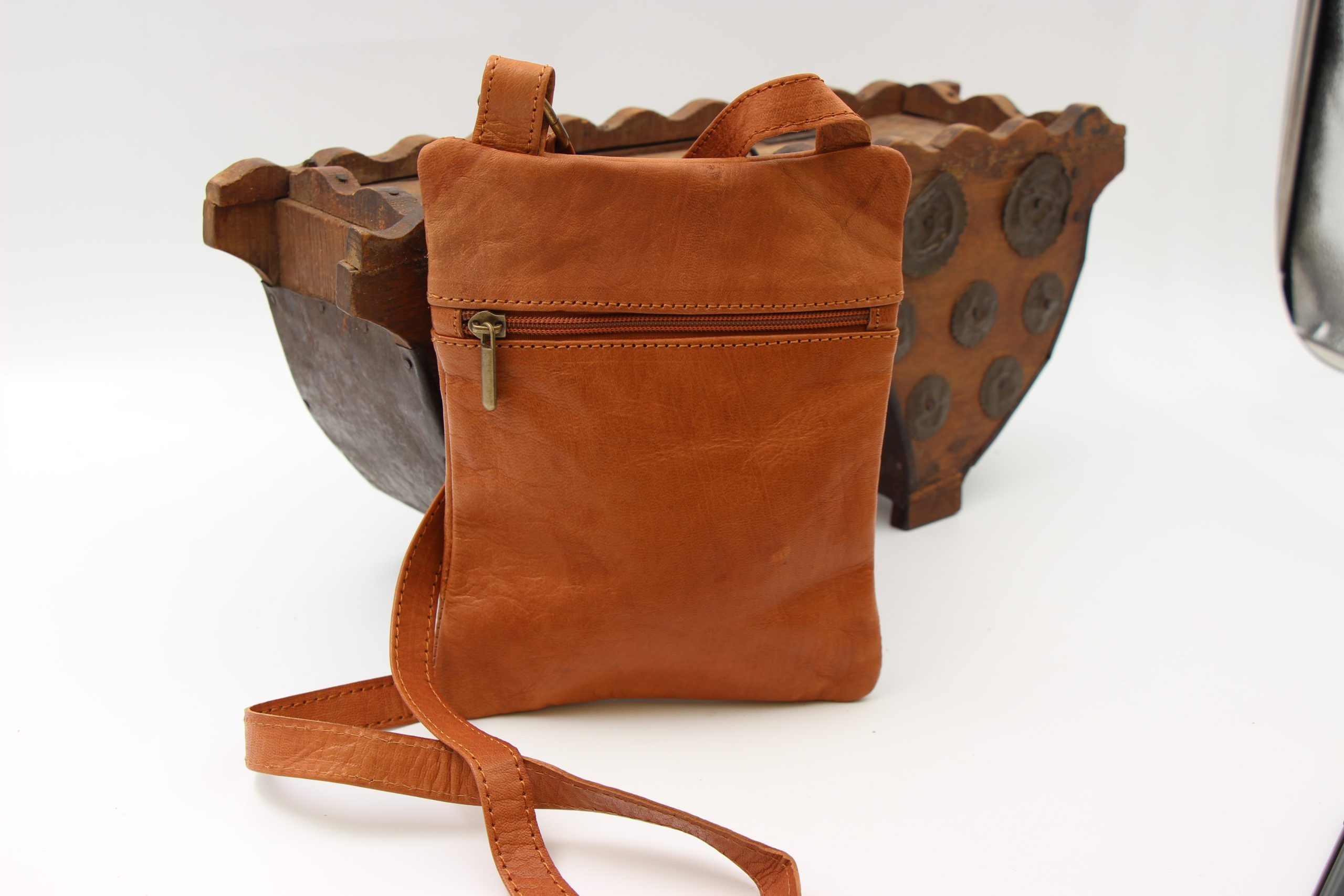 Genuine Moroccan Brown Leather Cross Over Bag - With 3D Sunflower logo 5