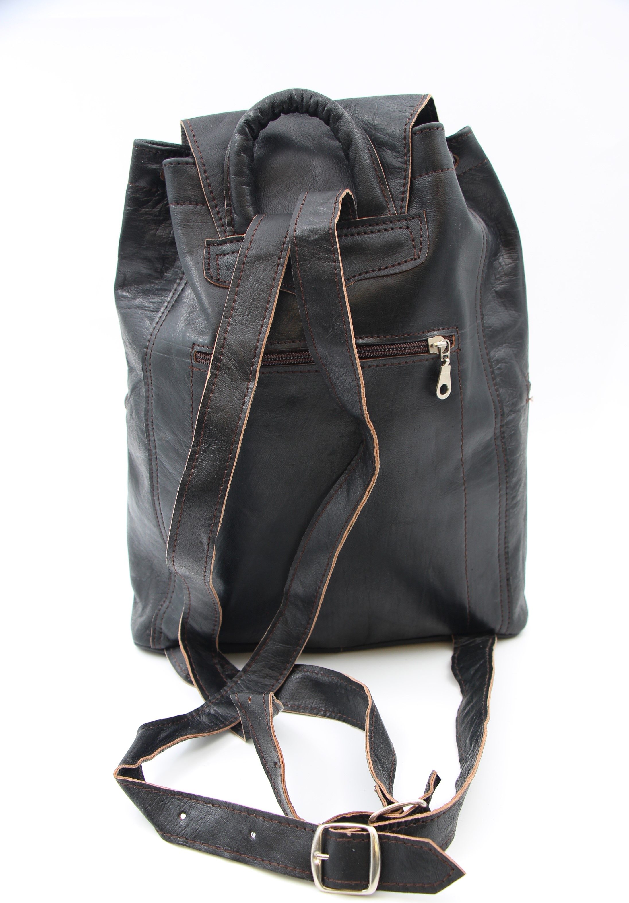 Genuine Moroccan Leather Back Pack - Black With Black Sunflower 5