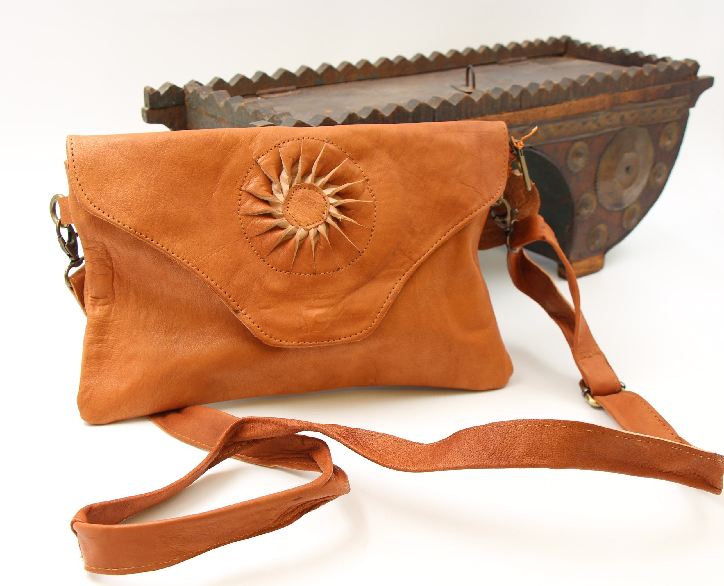 Genuine Moroccan Leather Clutch Purse - Brown 1A
