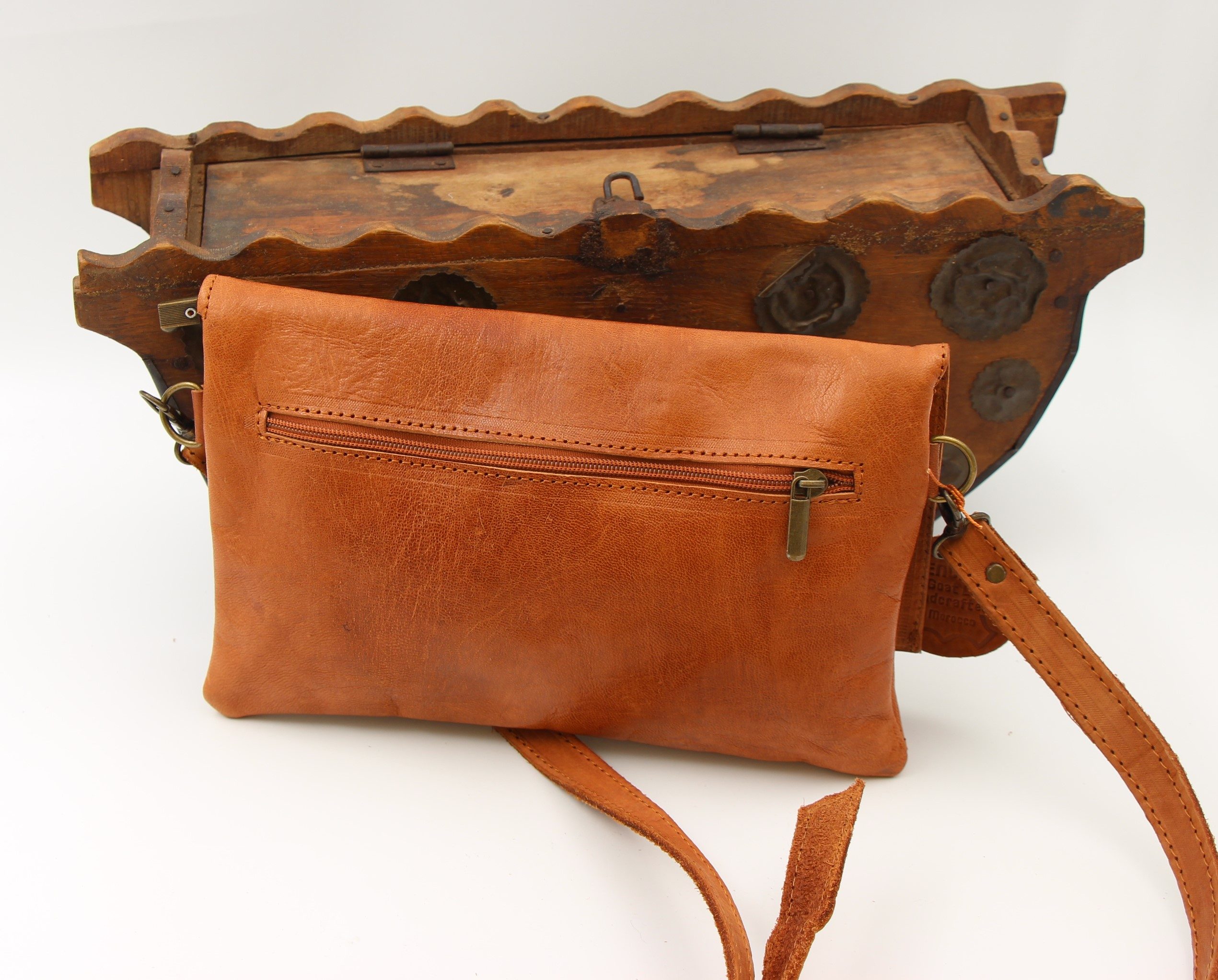 Genuine Moroccan Leather Clutch Purse - Brown 3