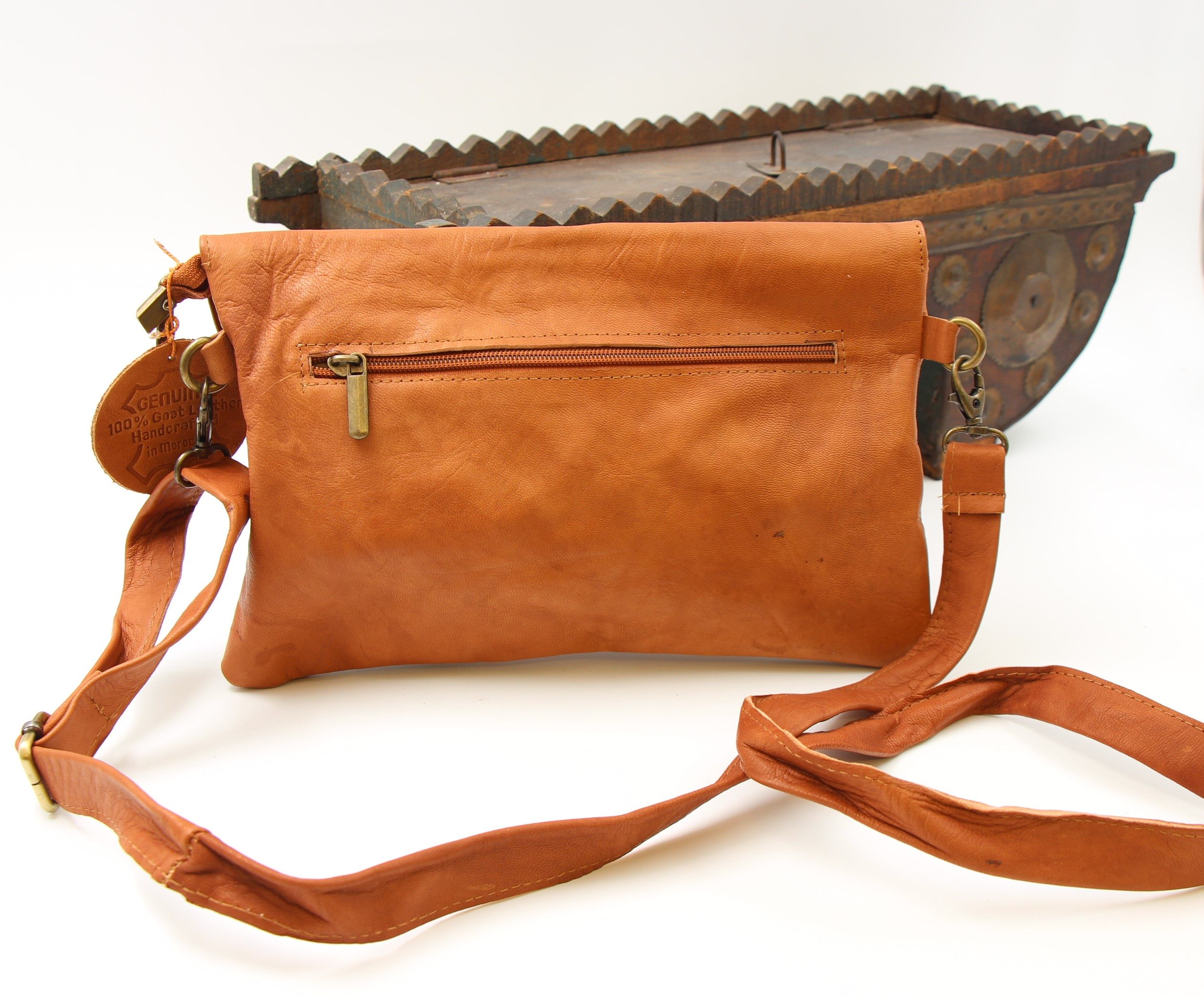 Genuine Moroccan Leather Clutch Purse - Brown 4A