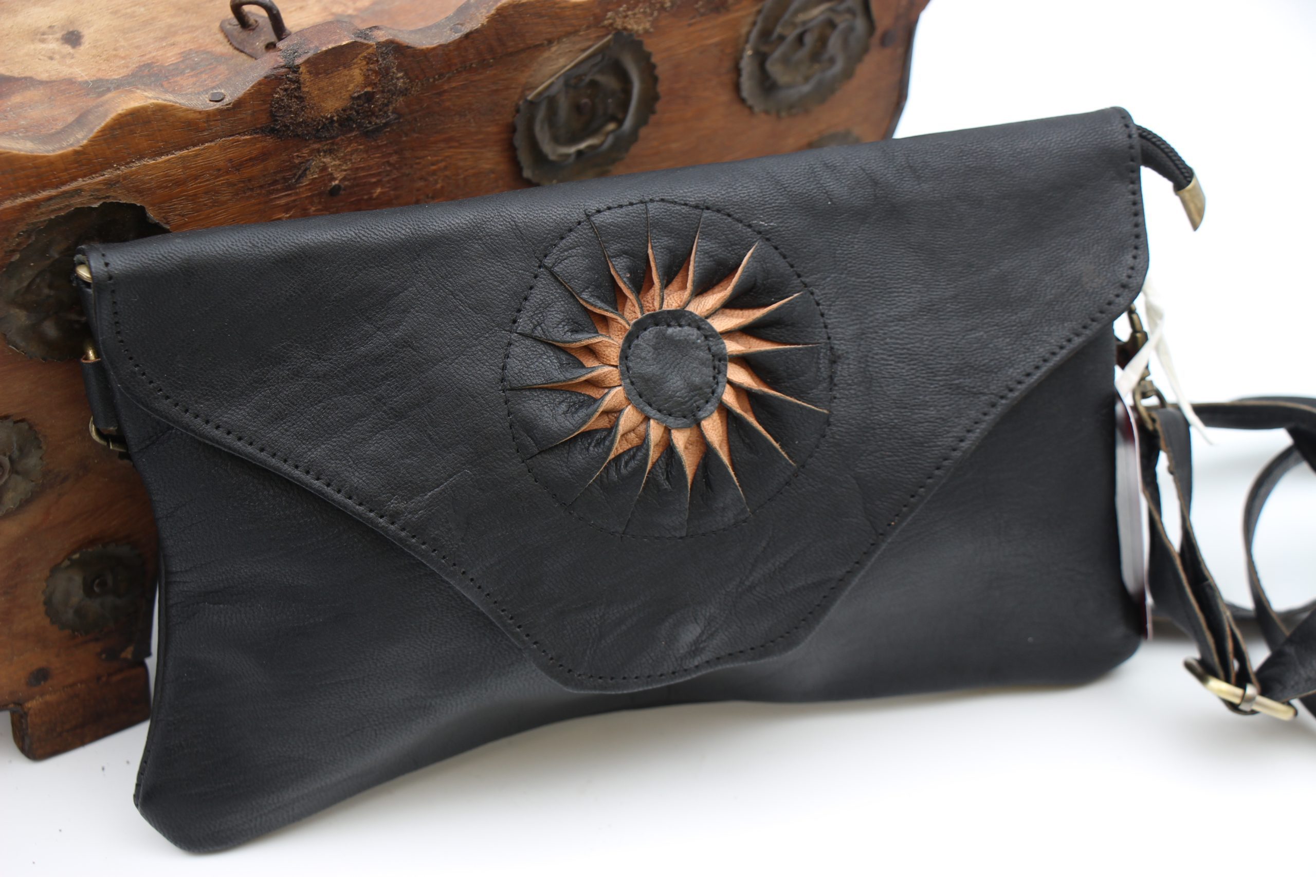 Genuine Moroccan Leather Clutch Purse - black 2