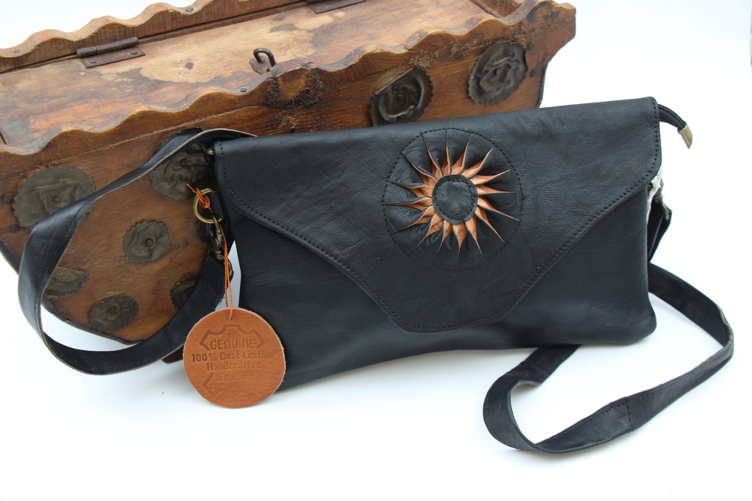 Genuine Moroccan Leather Clutch Purse - black 4