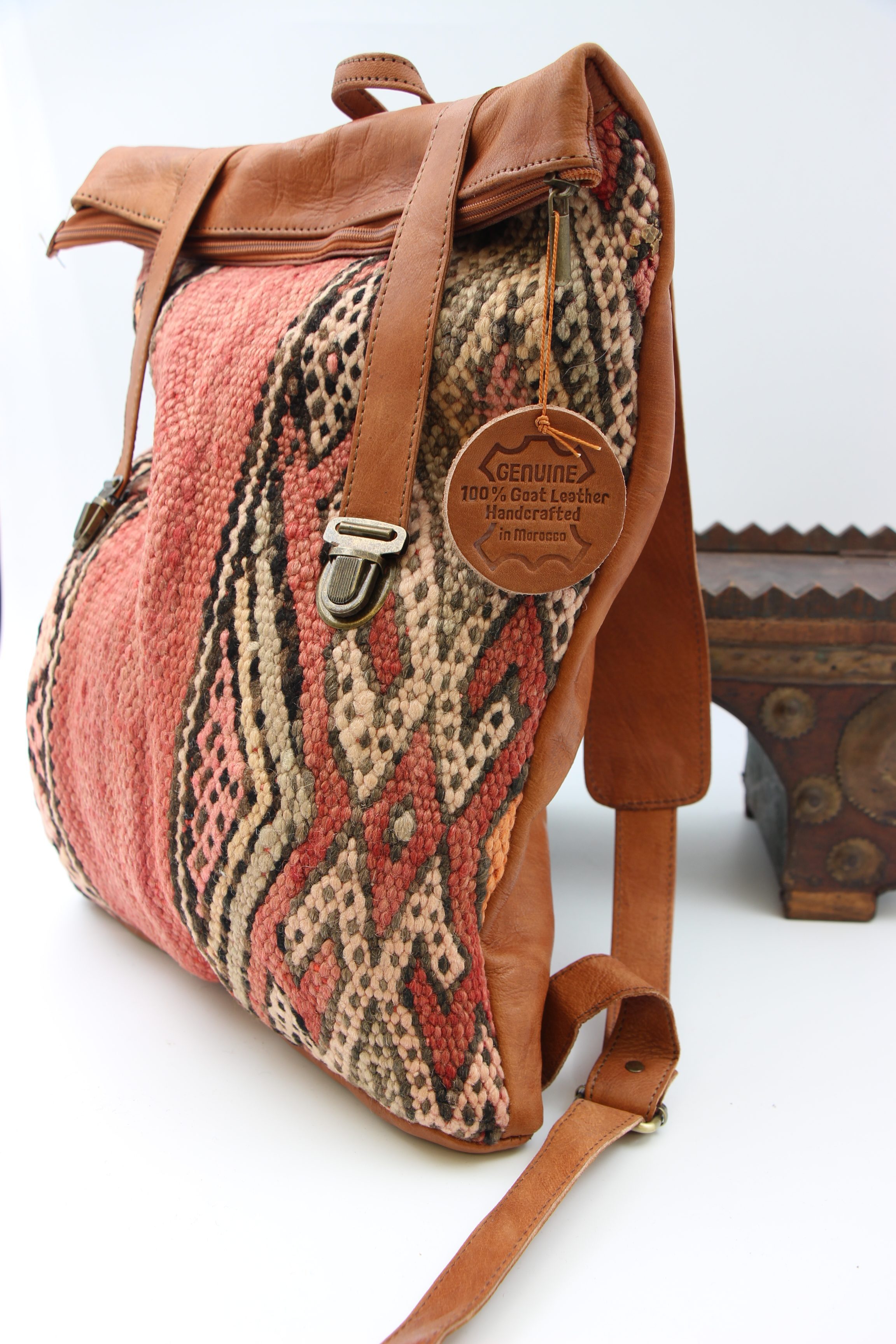 Genuine Moroccan Leather & Kilim Back Pack 1D