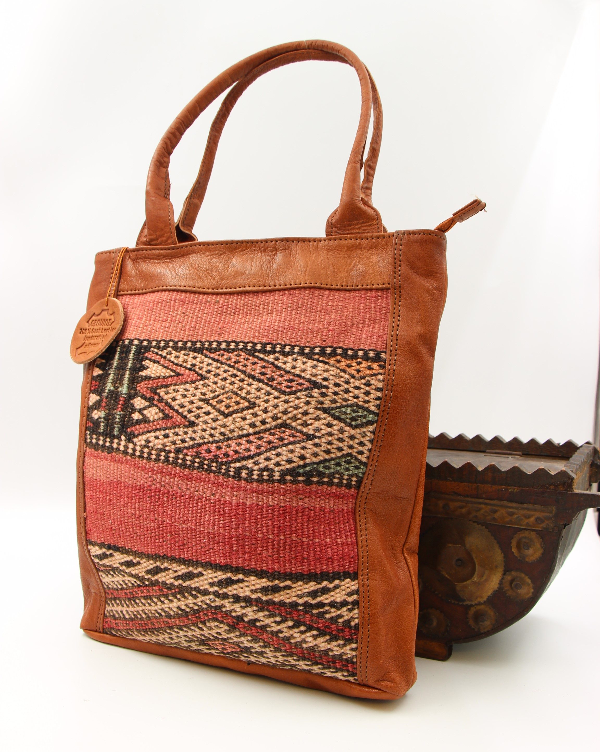 Genuine Moroccan Leather & Kilim Large Handbag 11