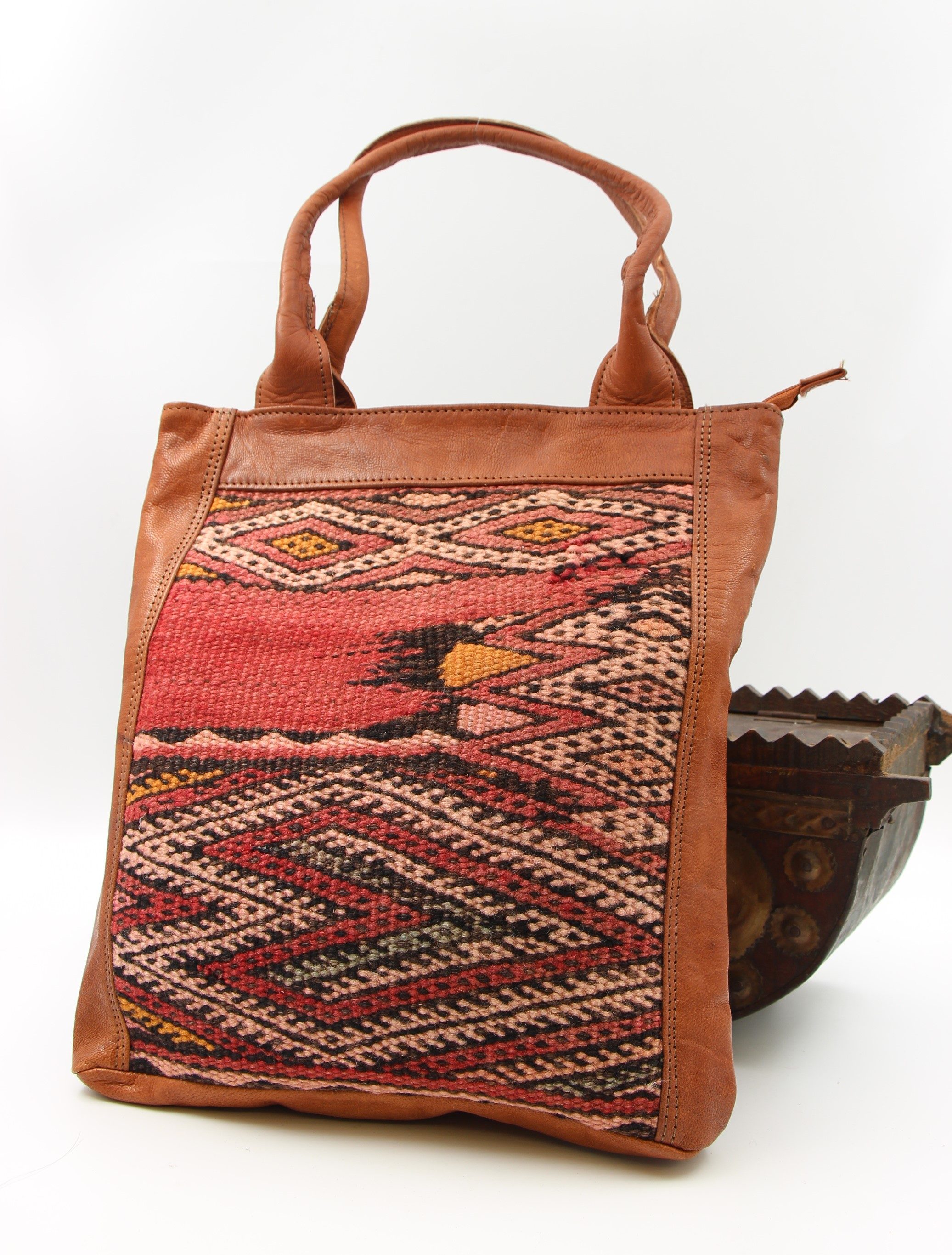 Genuine Moroccan Leather & Kilim Large Handbag 12