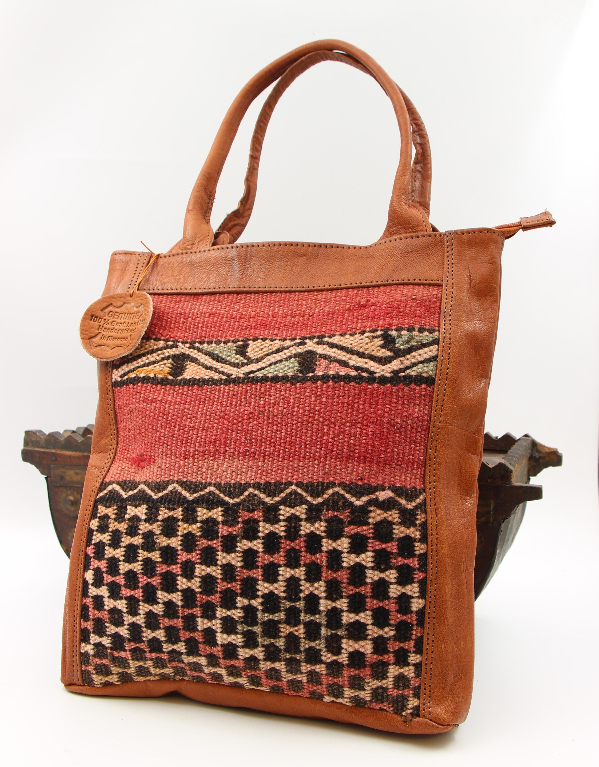 Genuine Moroccan Leather & Kilim Large Handbag 14