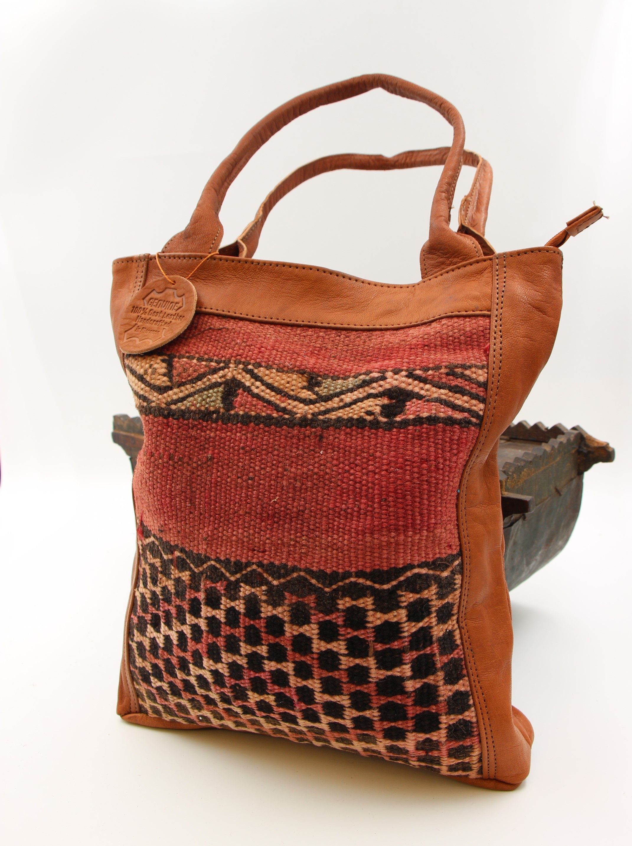 Genuine Moroccan Leather & Kilim Large Handbag 8