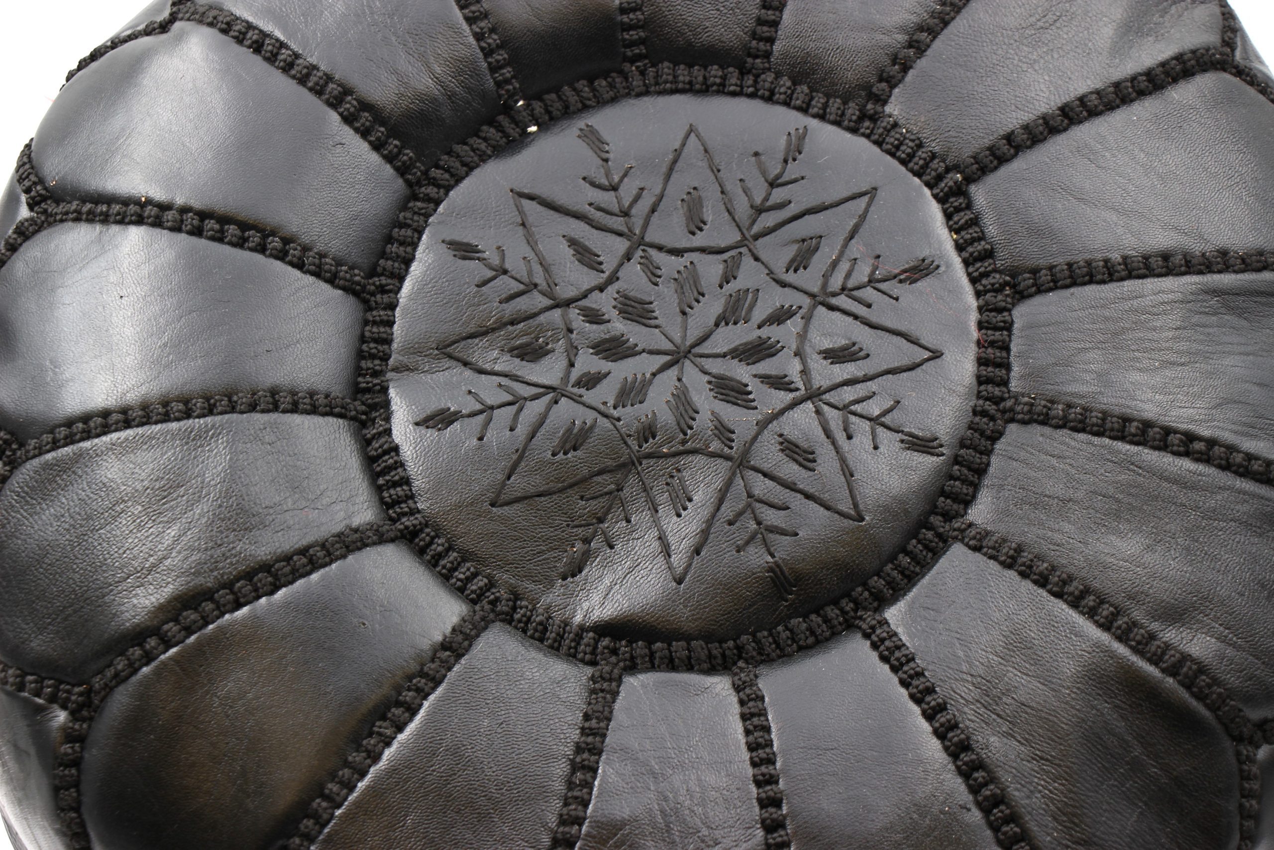 Genuine Moroccan Leather Medium Pouf Dark Black 1