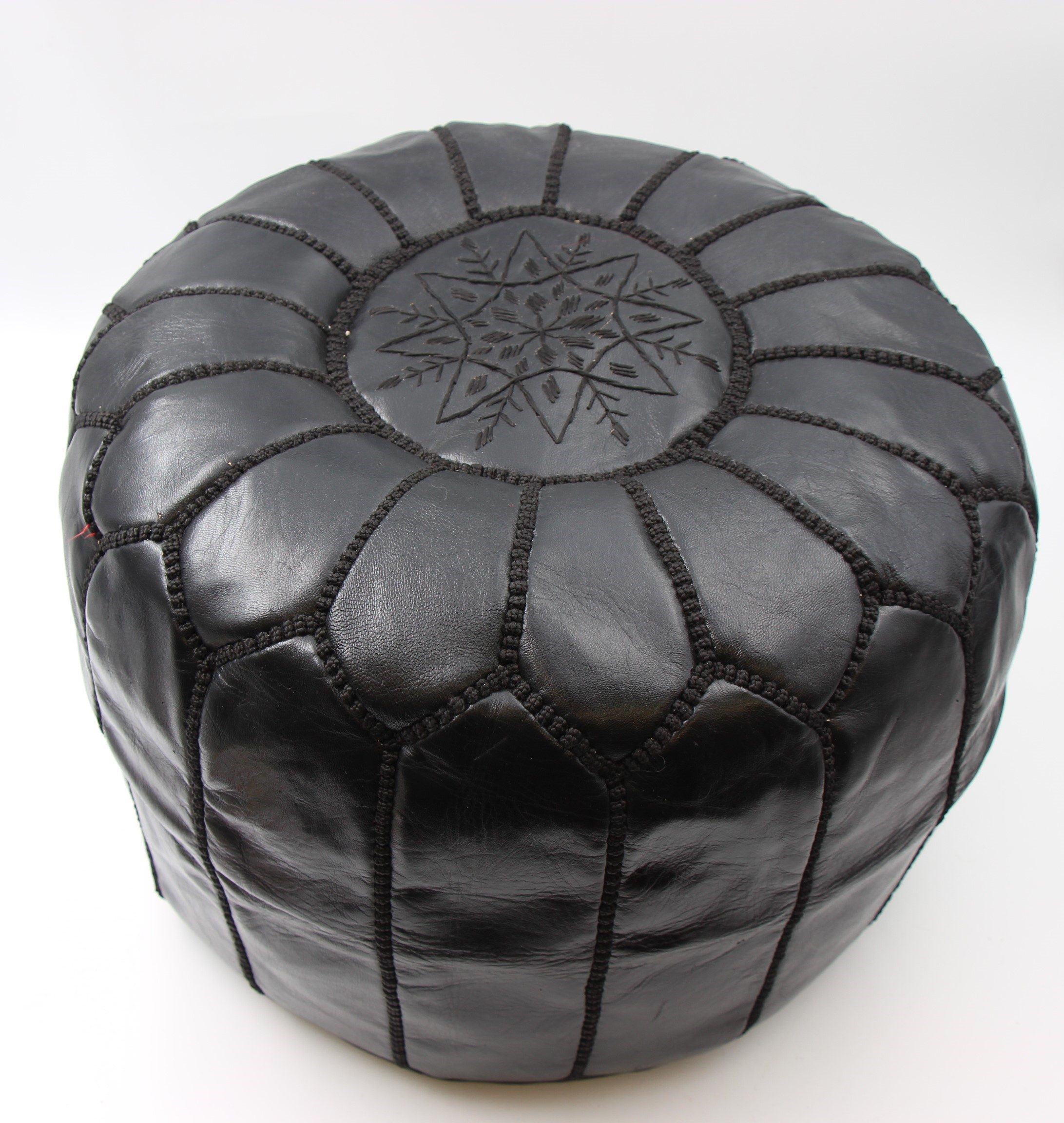 Genuine Moroccan Leather Medium Pouf Dark Black 2