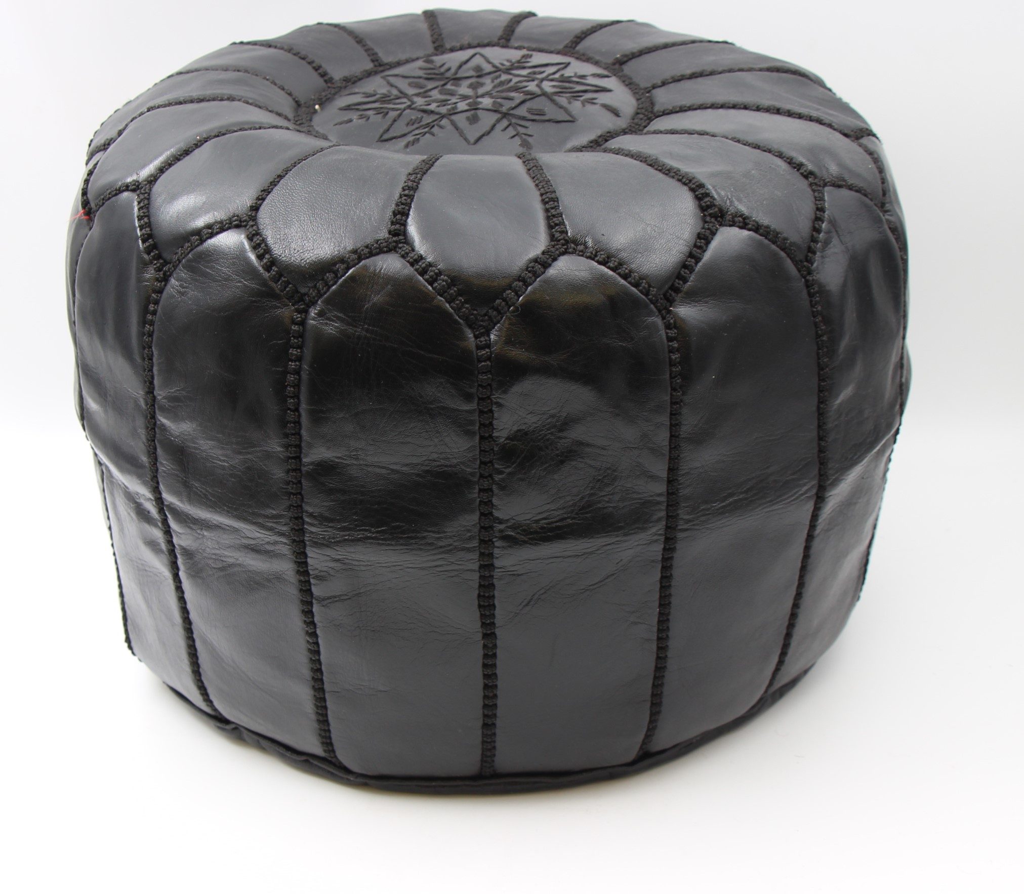 Genuine Moroccan Leather Medium Pouf Dark Black 3