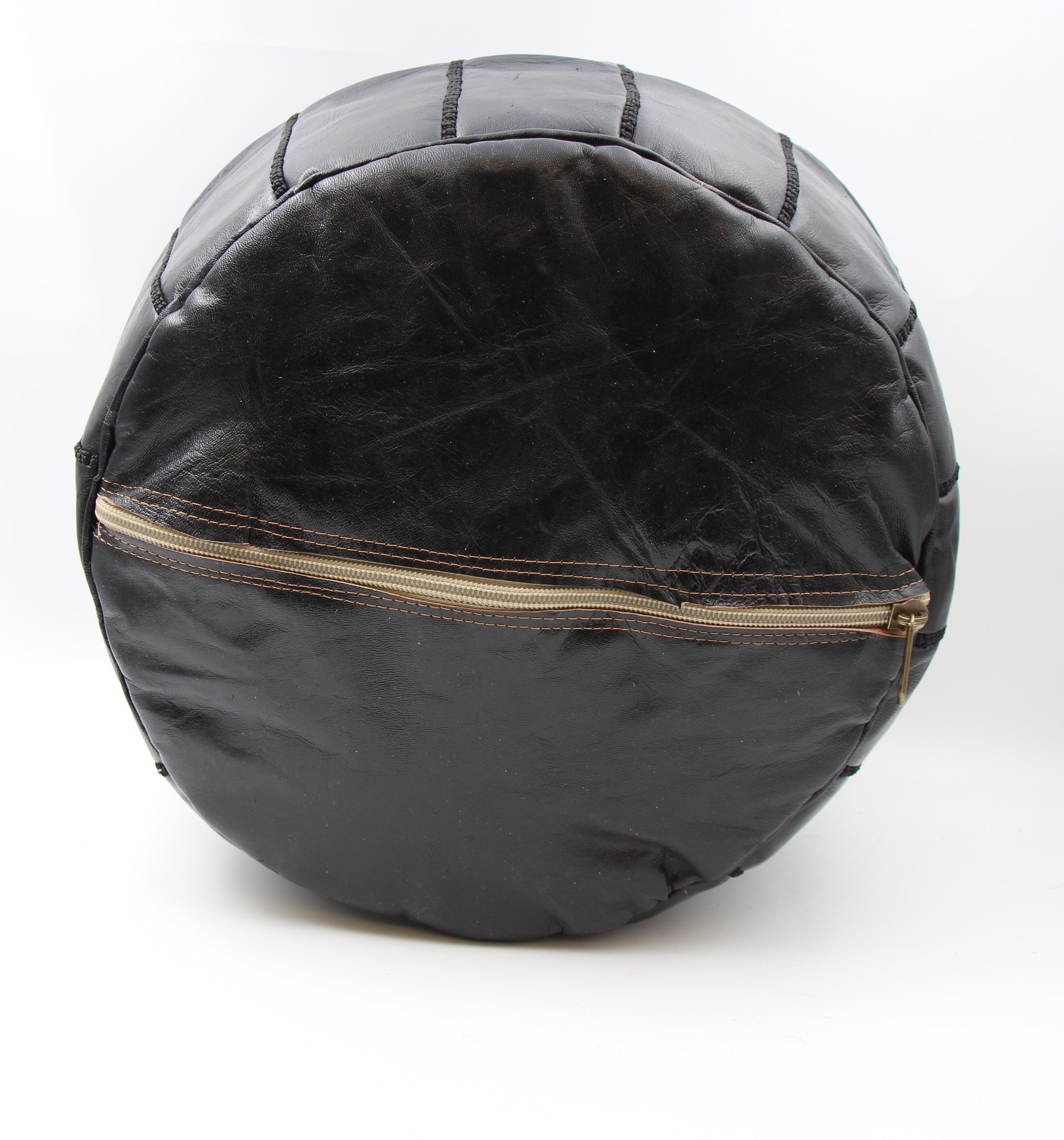 Genuine Moroccan Leather Medium Pouf Dark Black 4