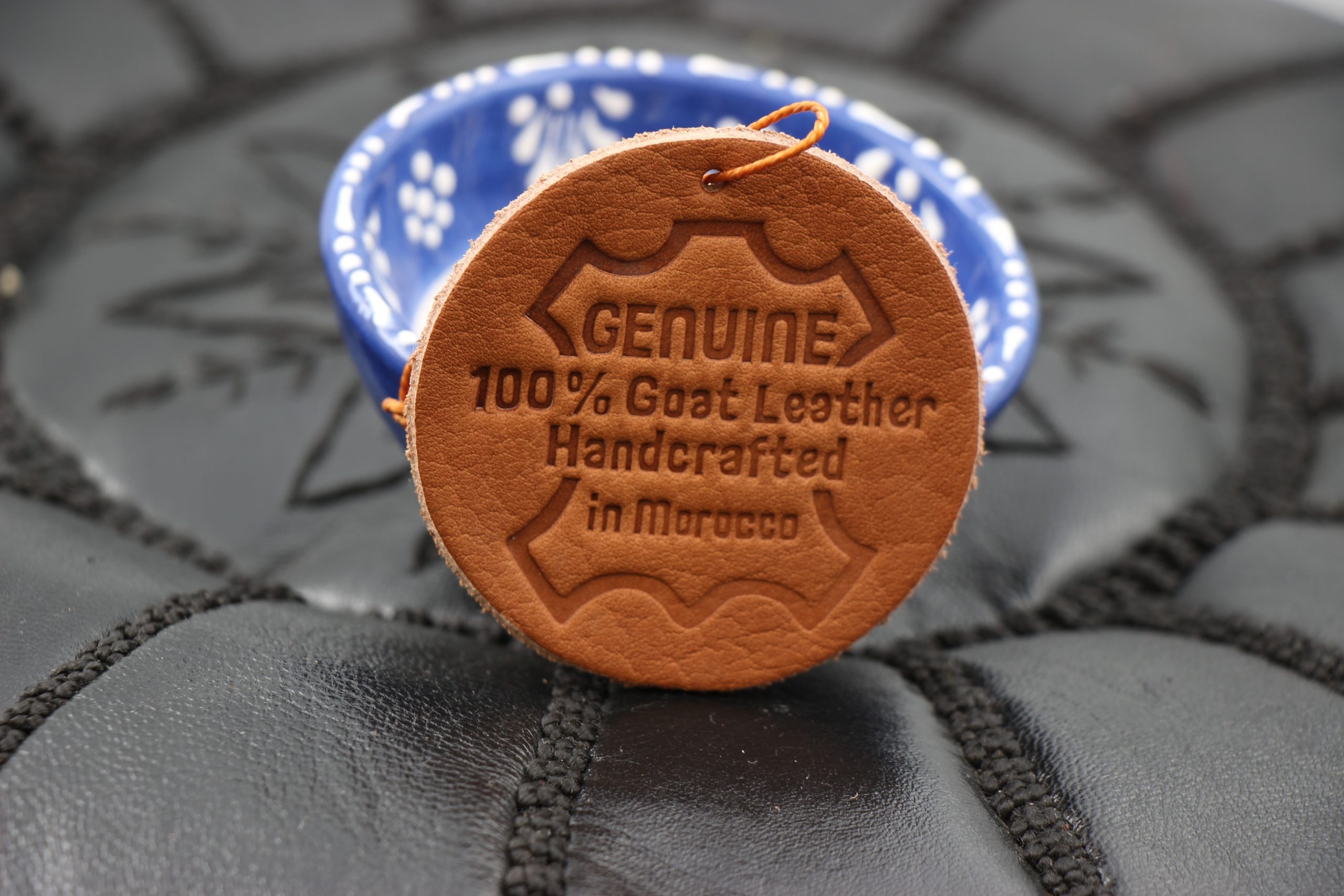 Genuine Moroccan Leather Medium Pouf Dark Black 5