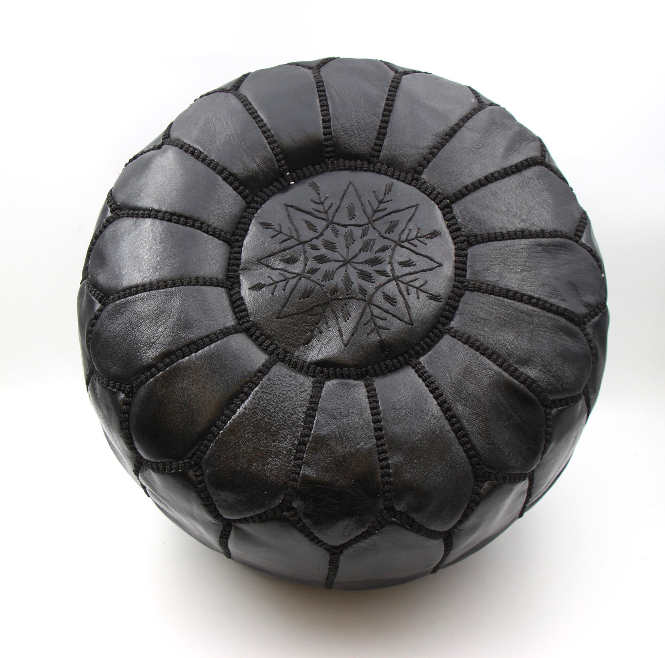 Genuine Moroccan Leather Medium Pouf Dark Black