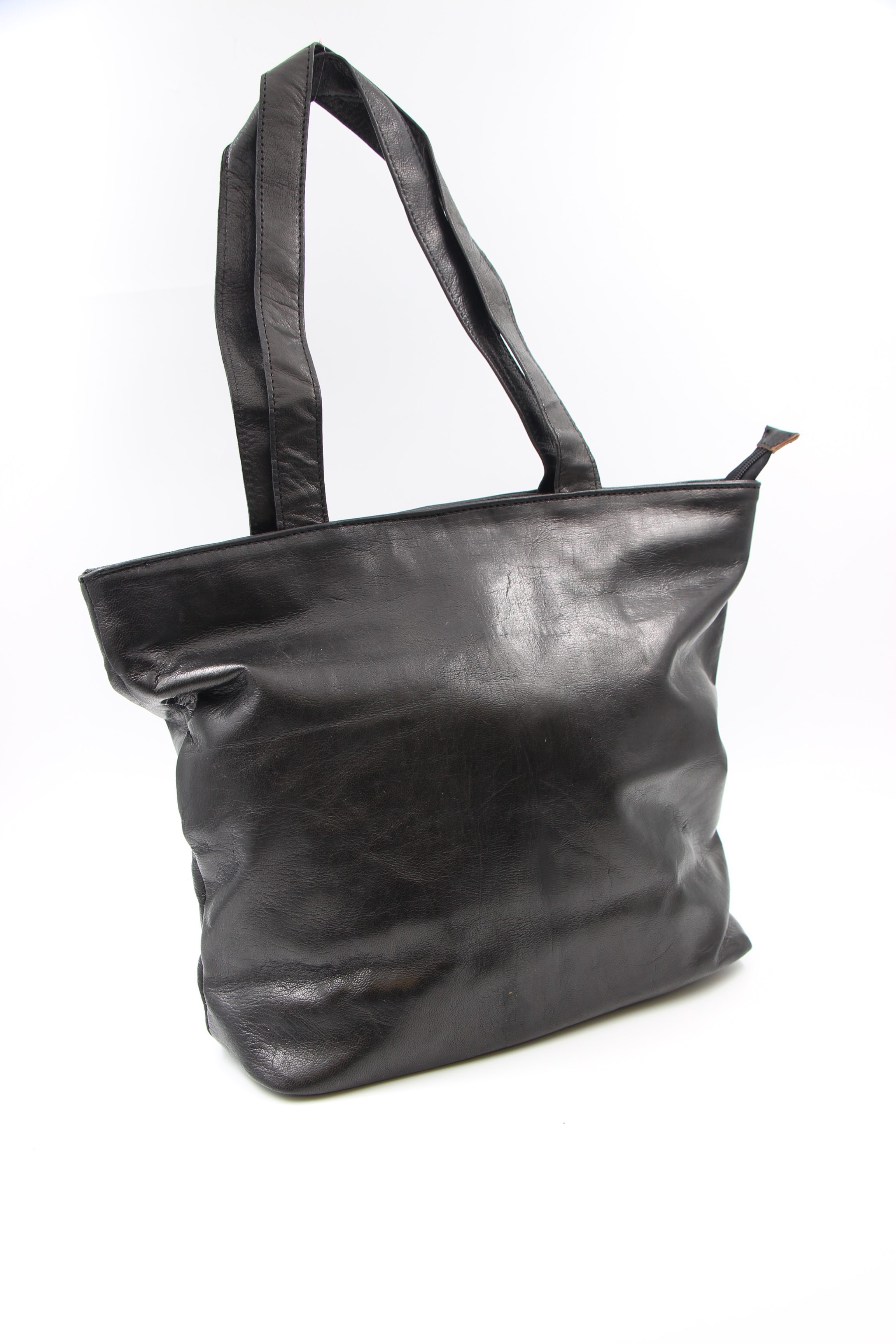 Genuine Moroccan Leather Shoulder Bag - Black With Dark Brown Sunflower 3