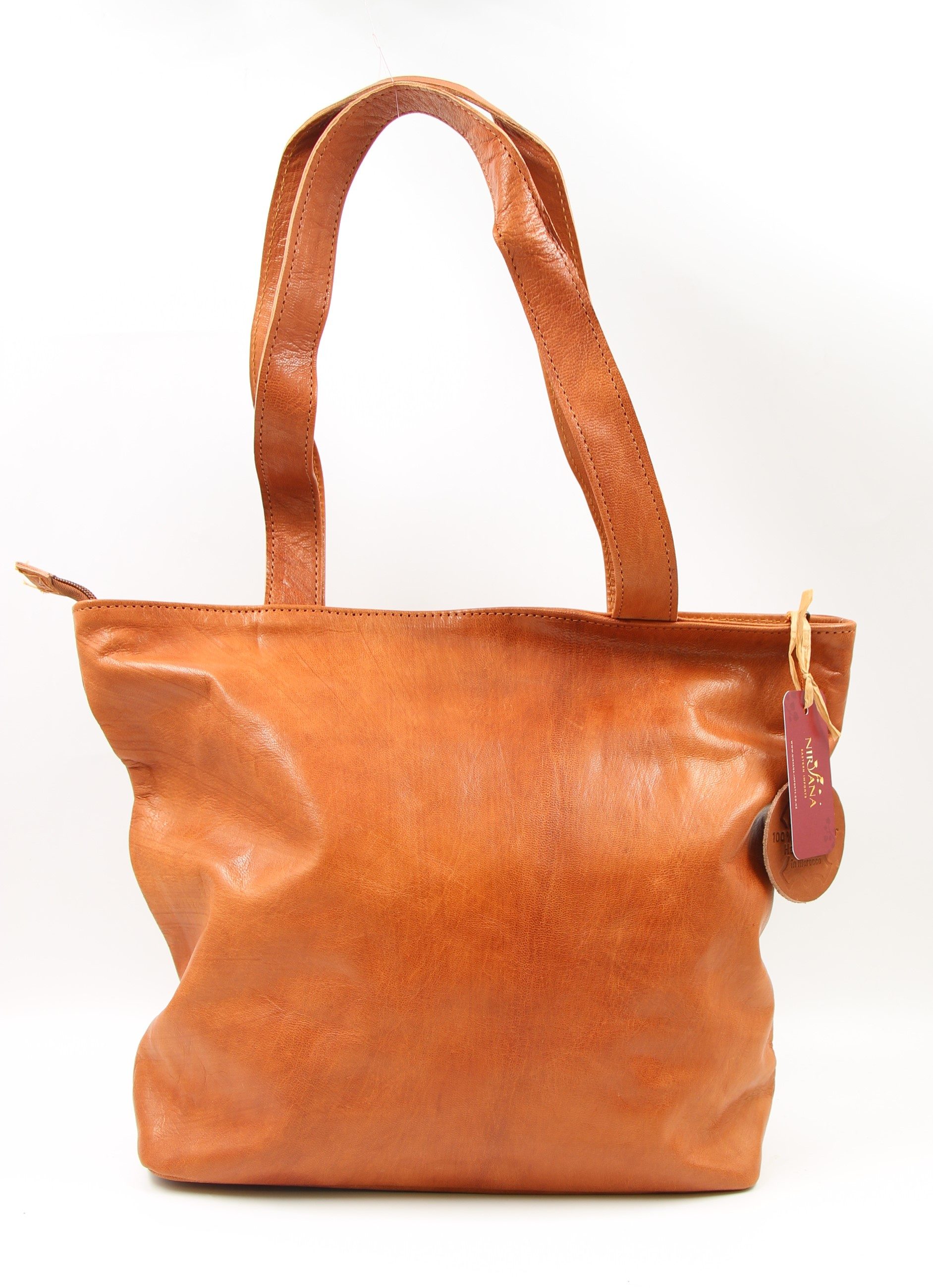Genuine Moroccan Leather Shoulder Bag - Light Brown with Charcoal Sun Flower 1